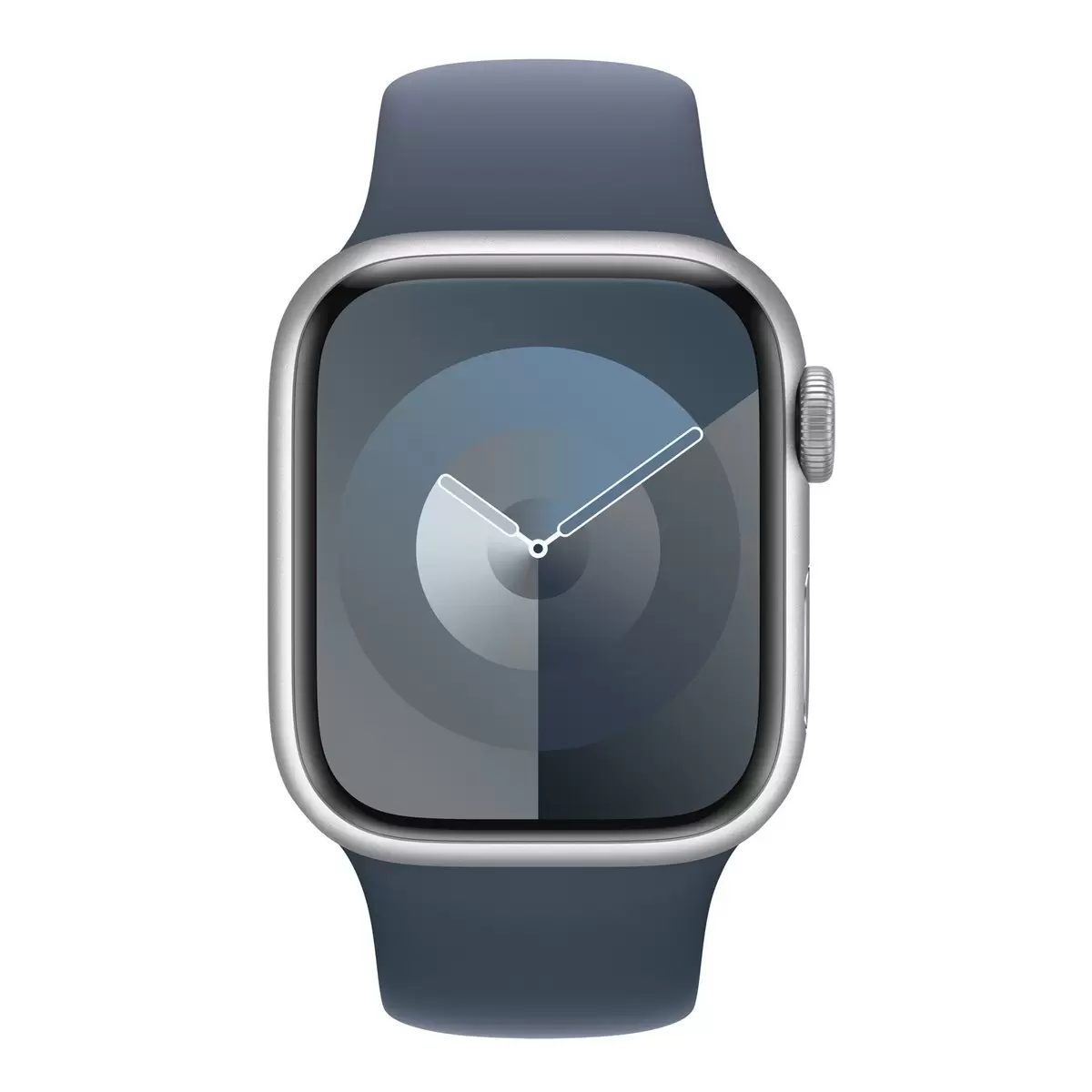 Apple Watch S9 (GPS + 行動網路) 45公釐 銀色鋁金屬錶殼 風暴藍色運動型錶帶 M/L