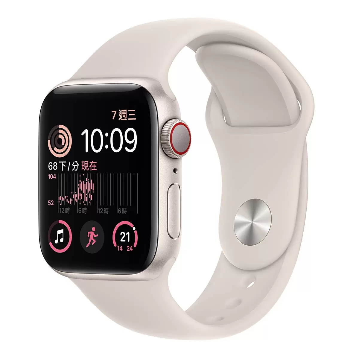 Apple Watch SE (GPS + 行動網路) 40公釐星光色鋁金屬錶殼 星光色運動型錶帶