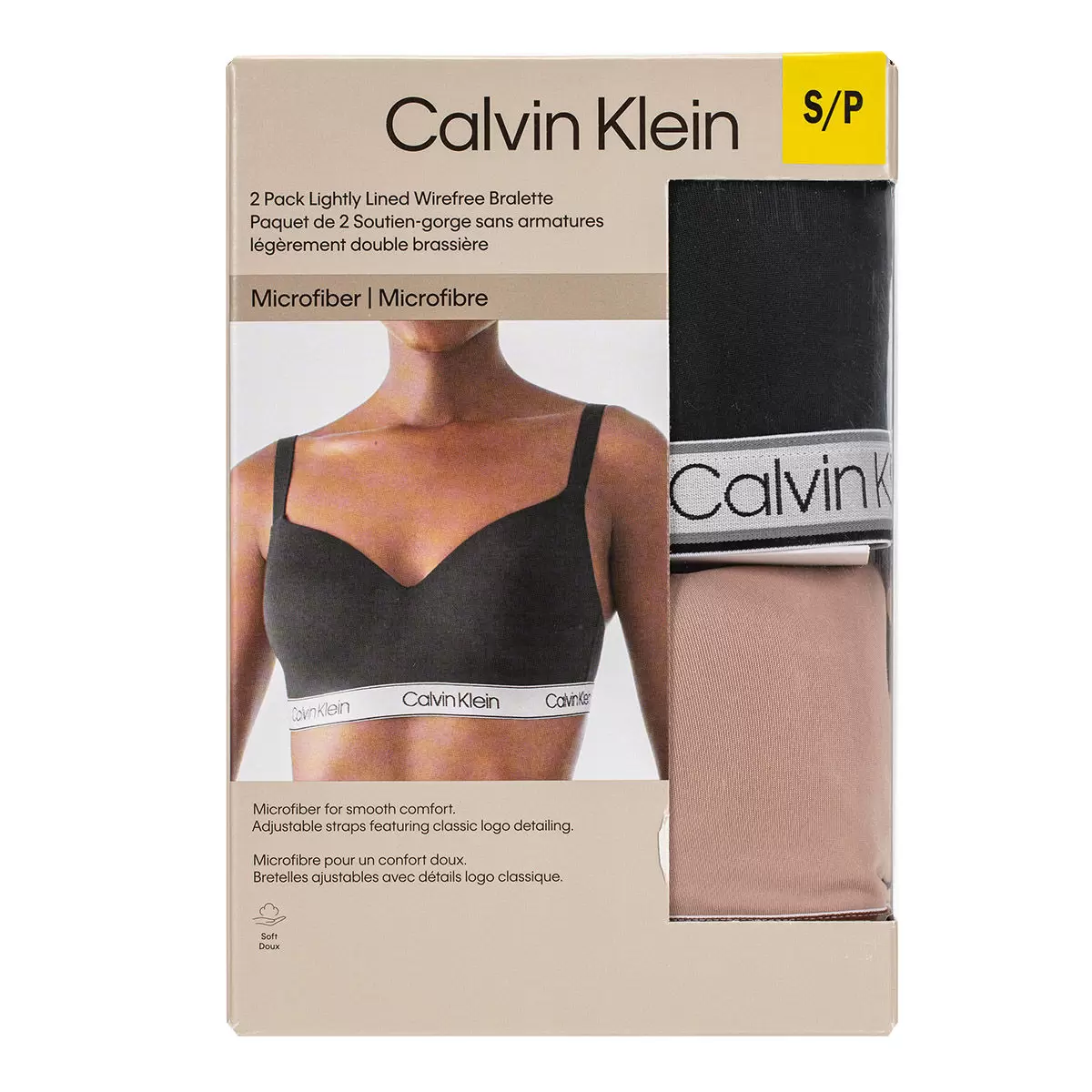 Calvin Klein 女無鋼圈內衣兩入組 黑/膚 XS