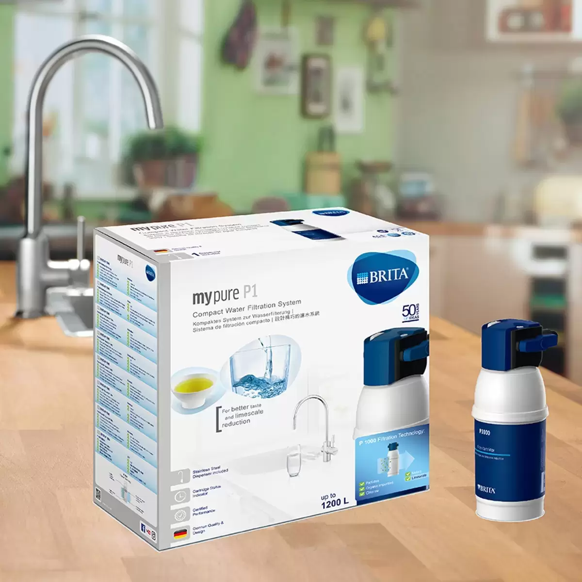 Brita mypure P1 櫥下型硬水軟化濾水系統 (含P1000 濾芯二入)