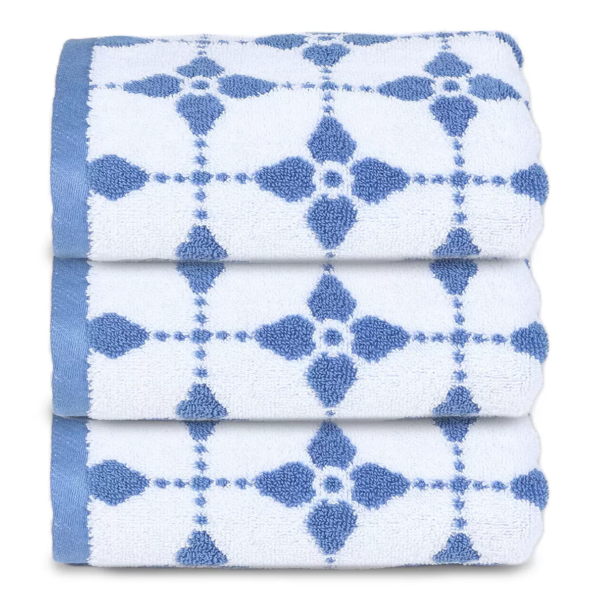 Martha Stewart 緹花純棉毛巾3入組 41公分 X 76公分 藍幾何