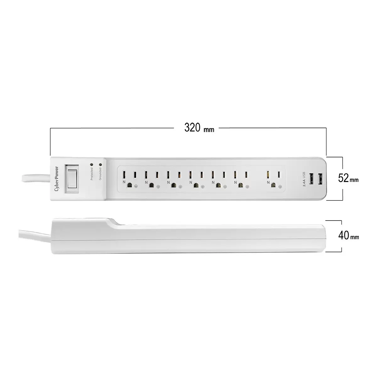 CyberPower 防突波 7 插座 2 USB充電延長線組 2入