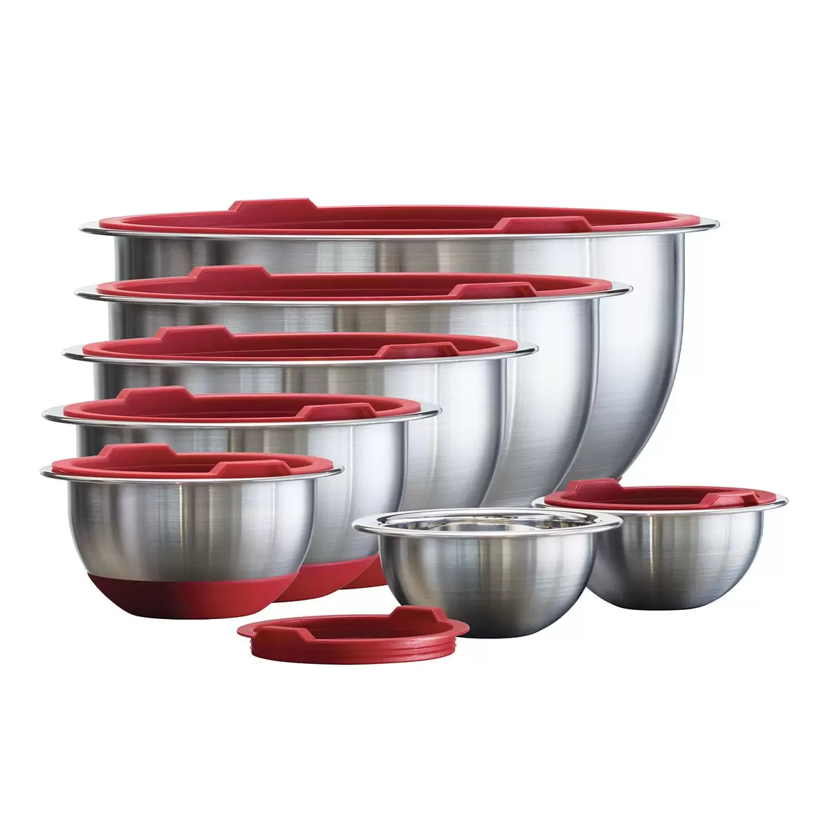 Tramontina 不鏽鋼調理碗含蓋 14件組 紅色