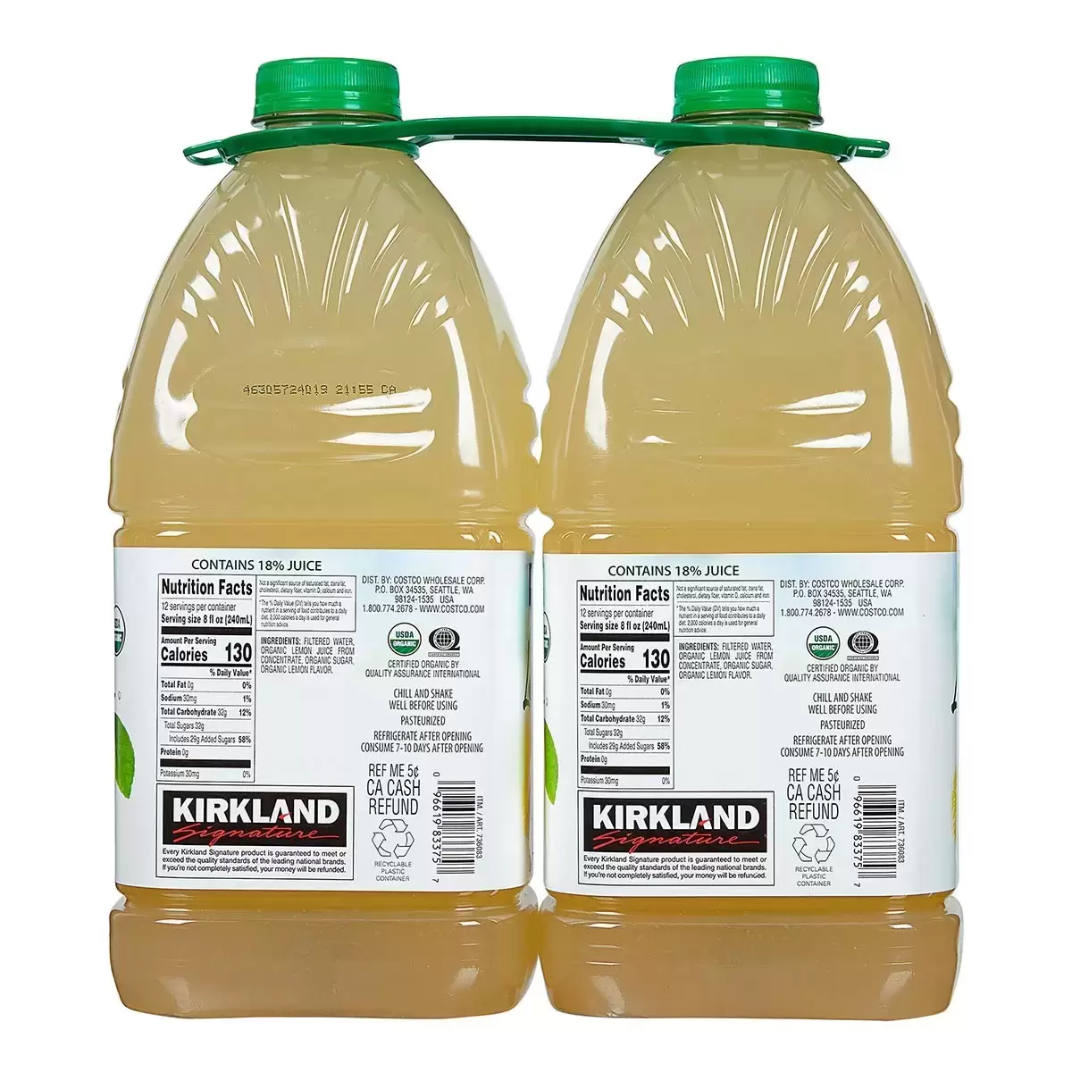 Kirkland Signature 科克蘭 有機檸檬果汁飲料 2.84公升 X 2入