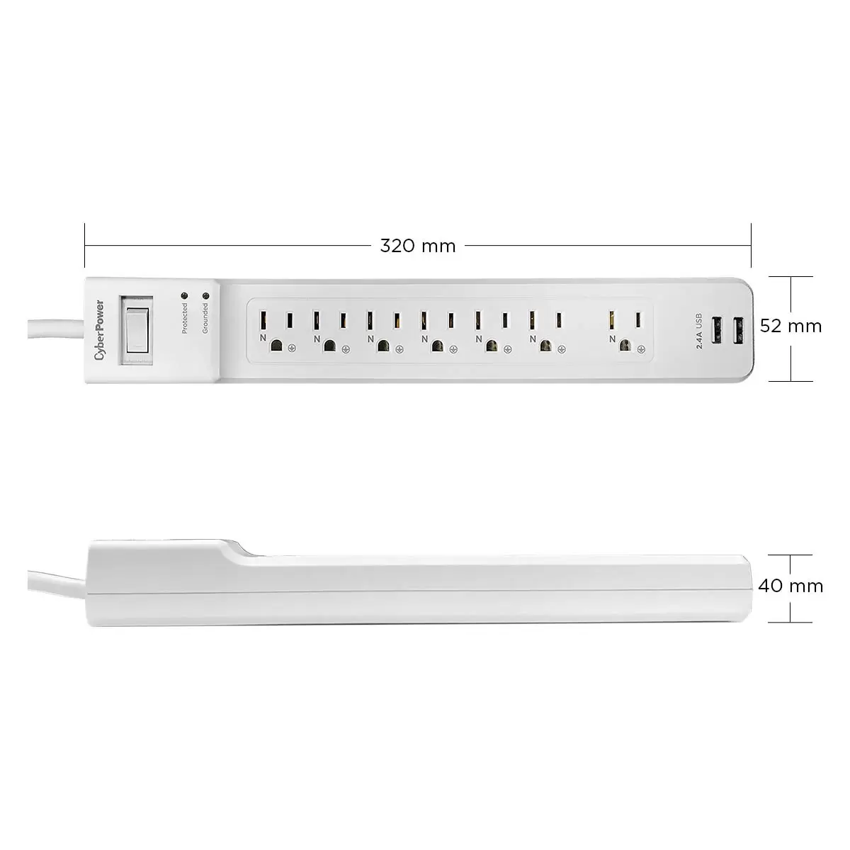 CyberPower 防突波延長線 附 USB 充電座 2入組