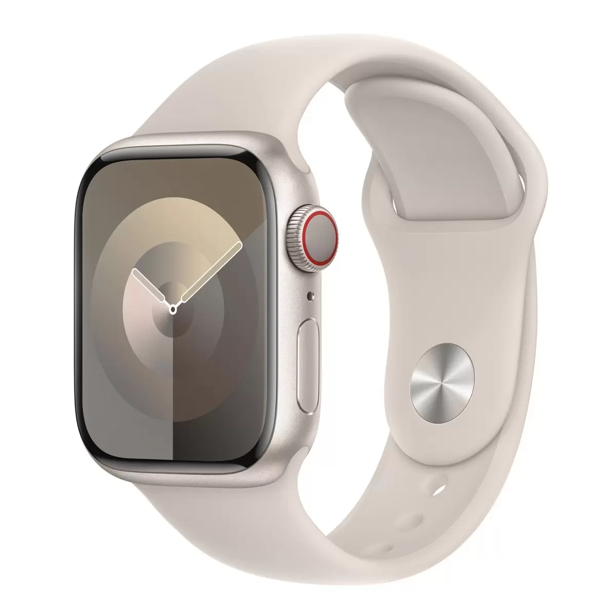 Apple Watch S9 (GPS + 行動網路) 45公釐 星光色鋁金屬錶殼 星光色運動型錶帶 M/L