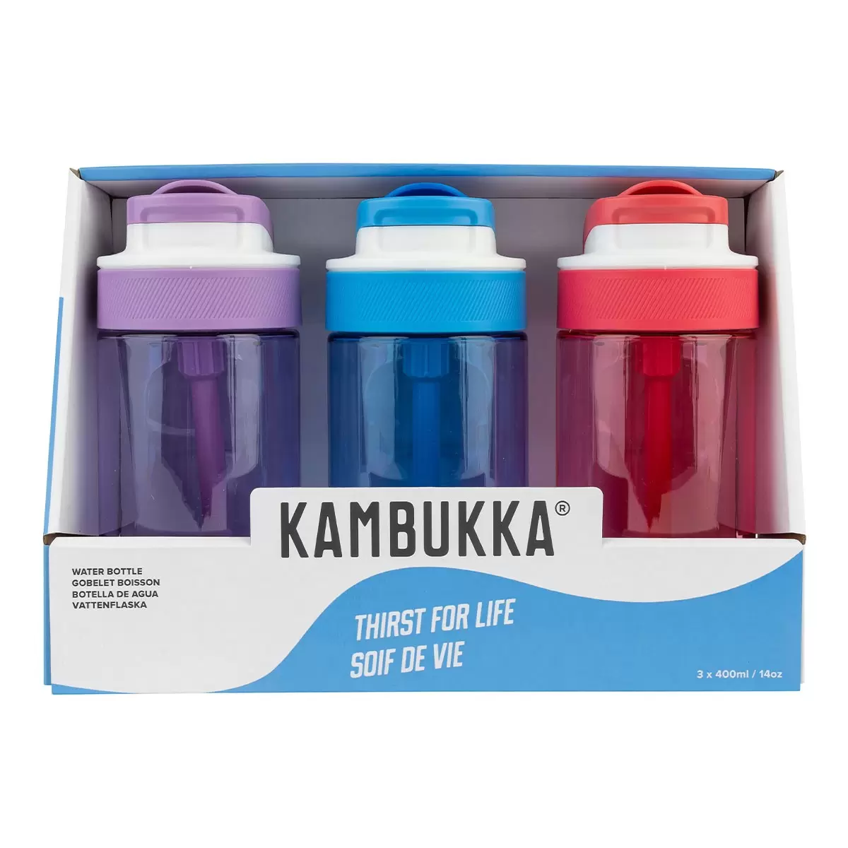 Kambukka 兒童吸管隨身水瓶 400毫升 X 3件組 紫+粉+藍色