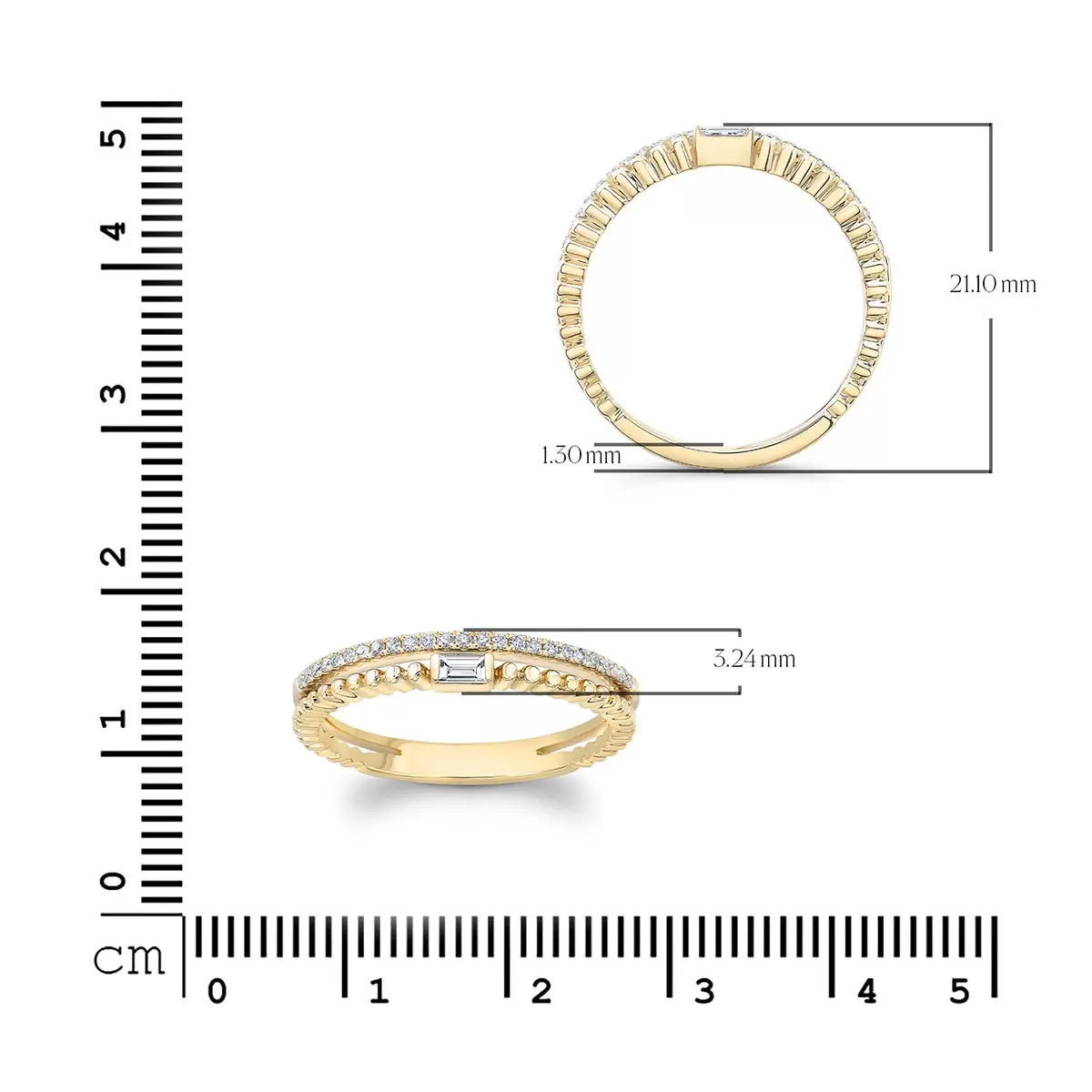 0.16克拉 18K黃K金 圓形長方梯形鑽石戒指 VS2/I 美規7號