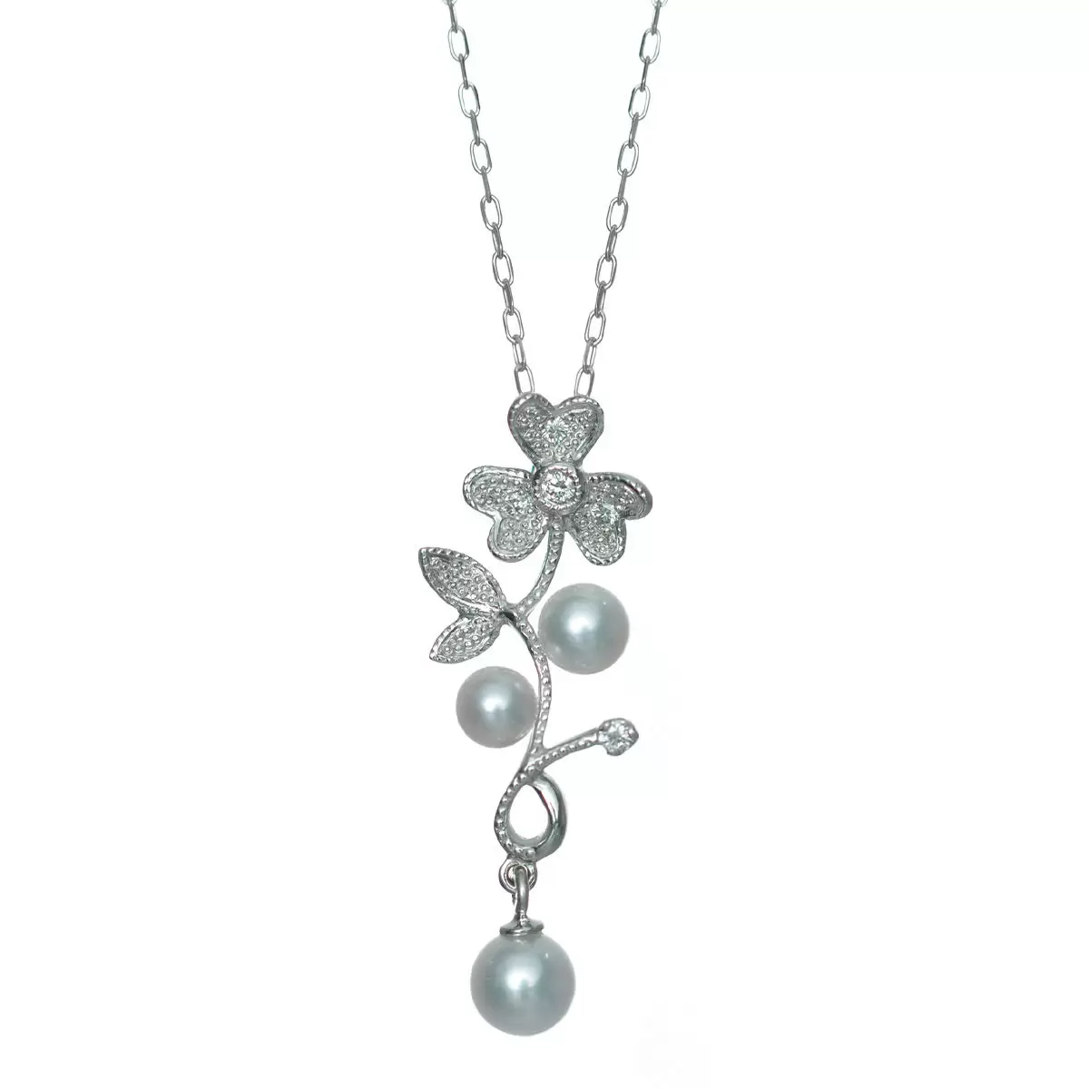 Tokyo Pearl 0.04克拉 18K白K金 3.0公釐 - 4.5公釐 Akoya珍珠鑽石項鍊