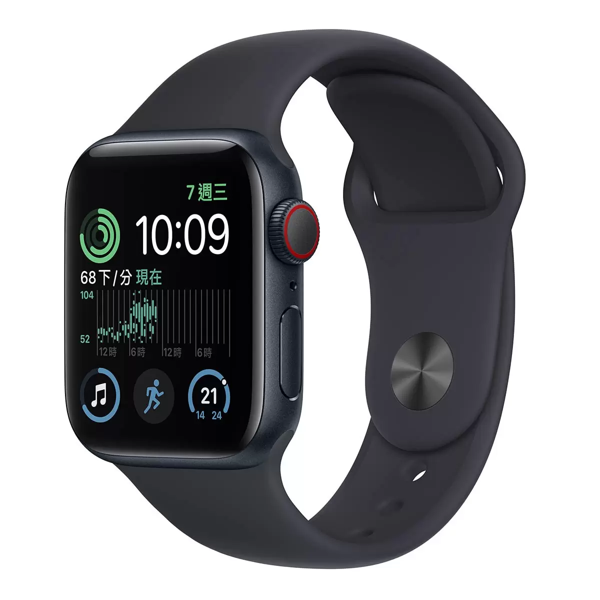 Apple Watch SE (GPS + 行動網路) 44公釐午夜色鋁金屬錶殼 午夜色運動型錶帶