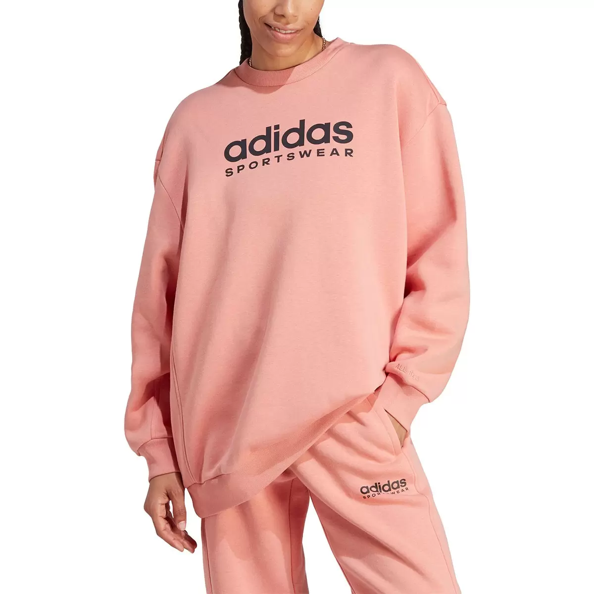 Adidas 女長袖休閒長版上衣 粉紅