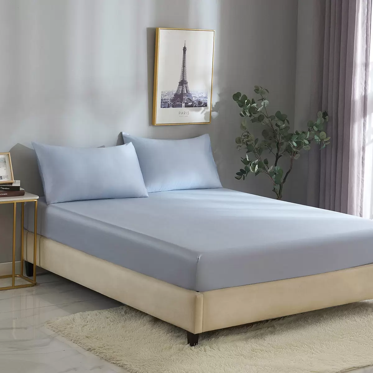 Don Home 萊賽爾素色雙人床包枕套三件組 152公分 X 190公分 天藍