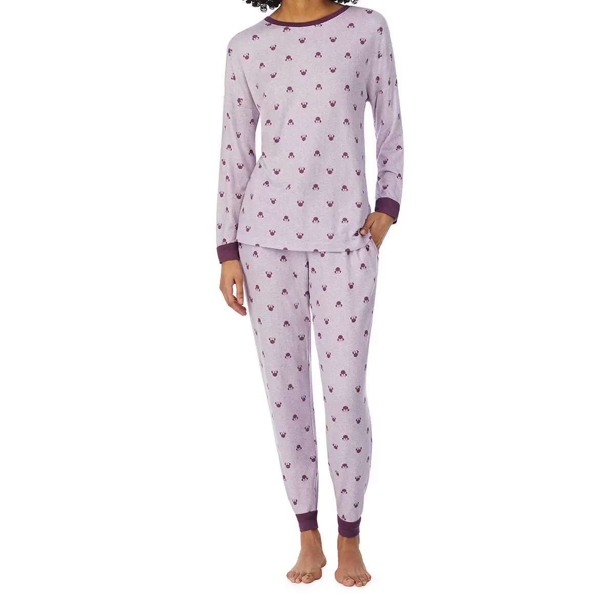 Disney 女長袖睡衣兩件組 淺紫 XL