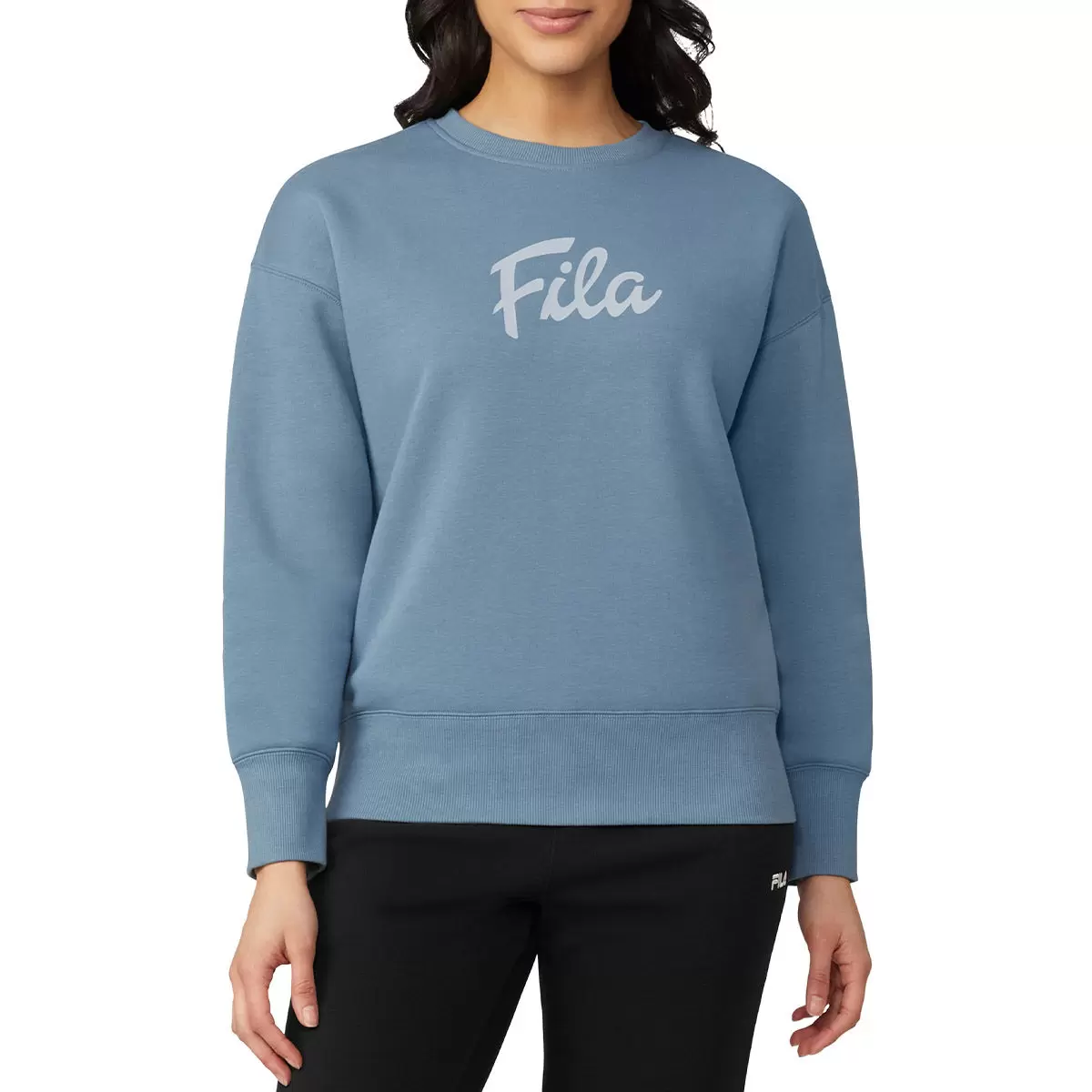 Fila 女Logo圓領長袖上衣 淺藍 XL