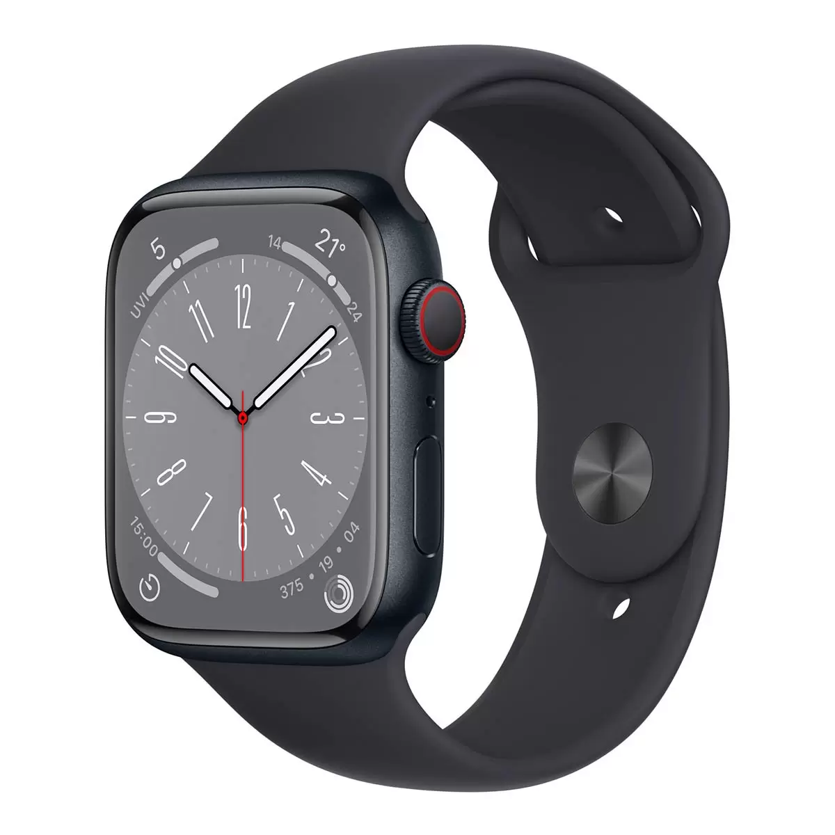 Apple Watch S8 (GPS + 行動網路) 45公釐午夜色鋁金屬錶殼 午夜色運動型錶帶
