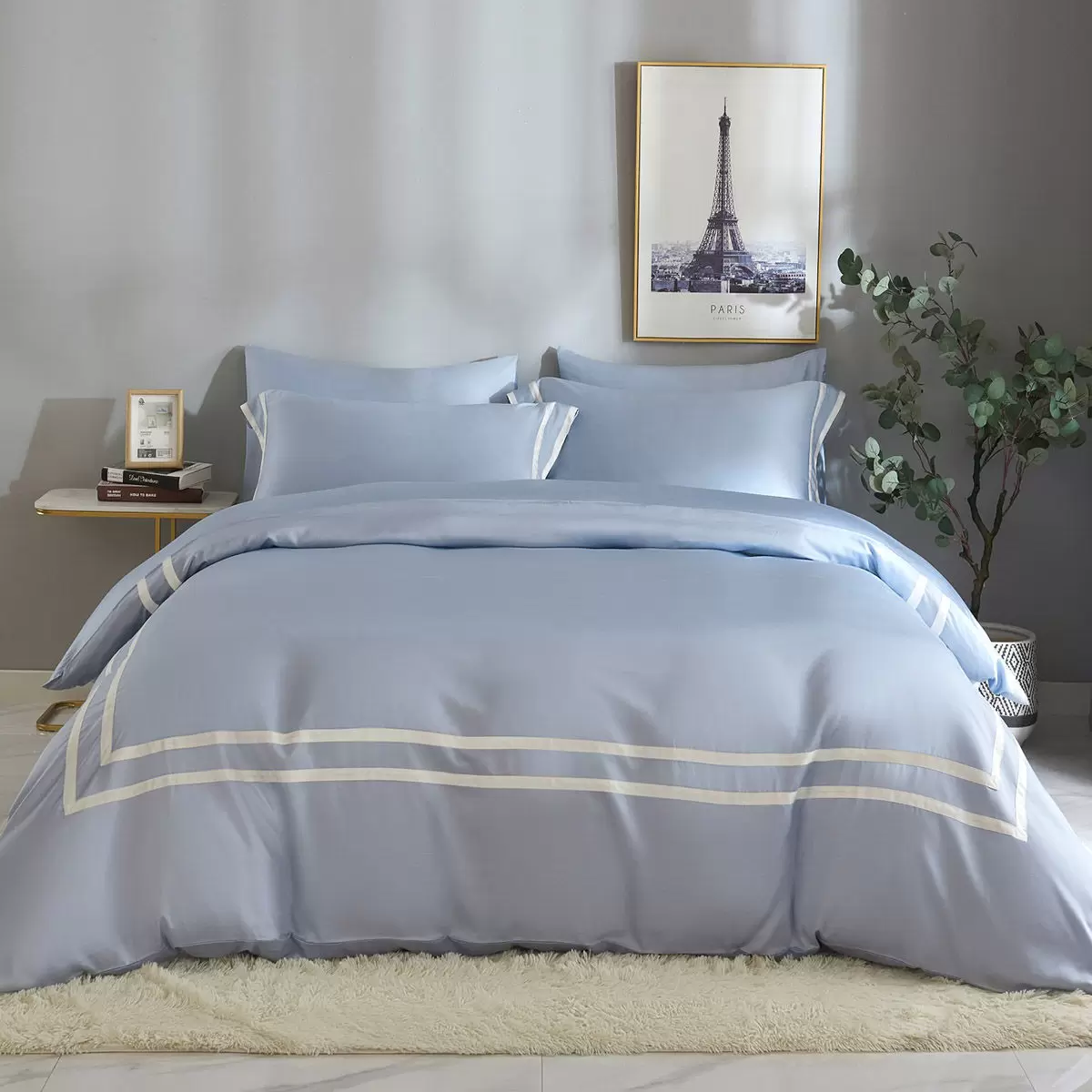Don Home 萊賽爾素色雙人加大被套床包六件組 182公分 X 190公分 天藍