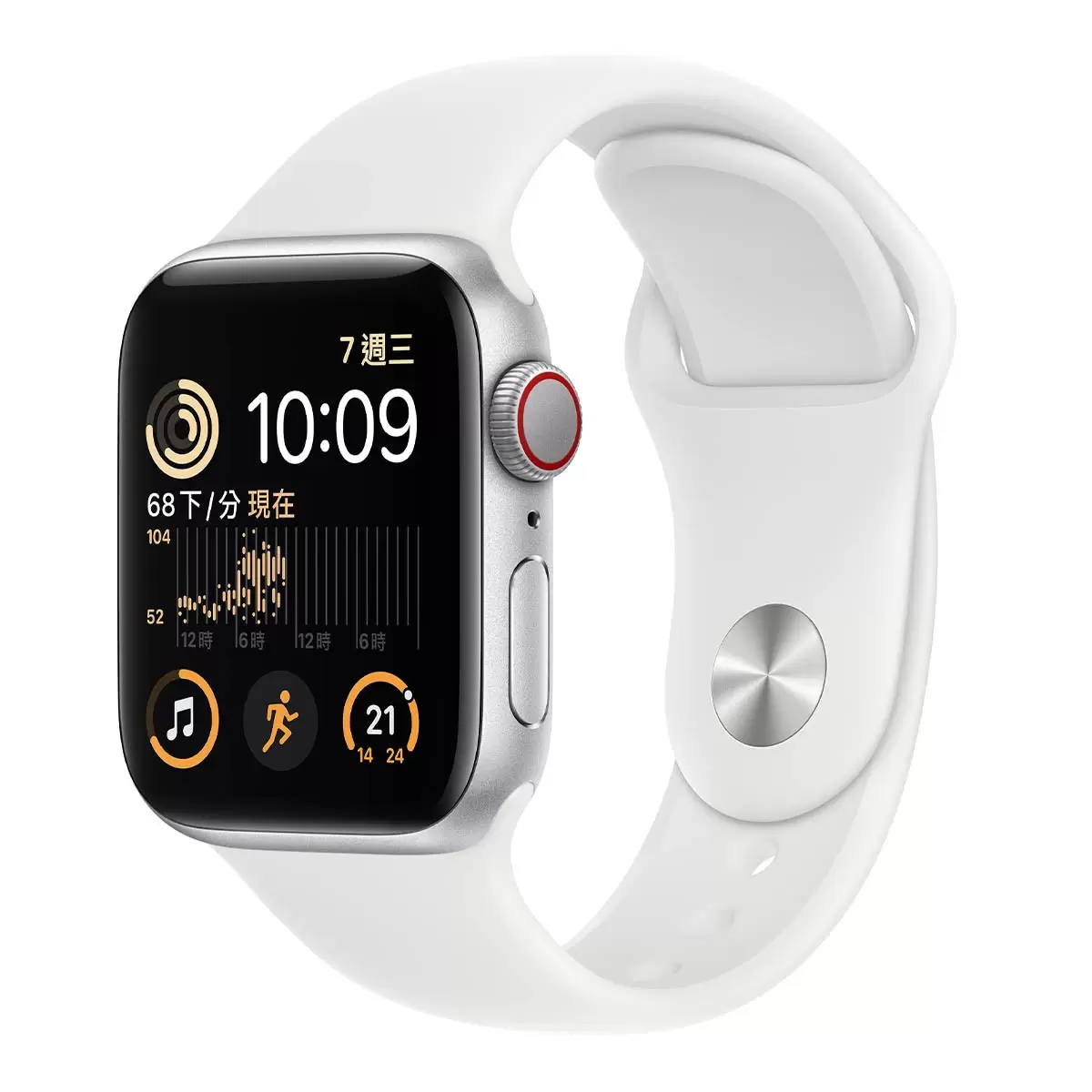 Apple Watch SE (GPS + 行動網路) 44公釐銀色鋁金屬錶殼 白色運動型錶帶