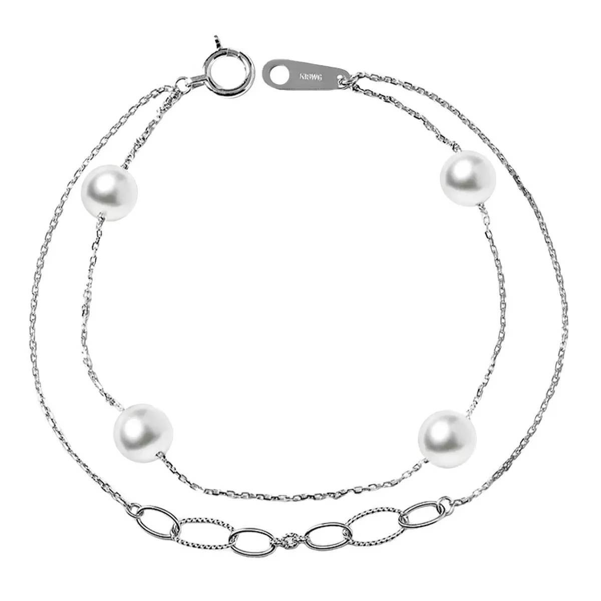 Tokyo Pearl 18K白K金 6.0公釐 - 6.5公釐 Akoya 珍珠手環