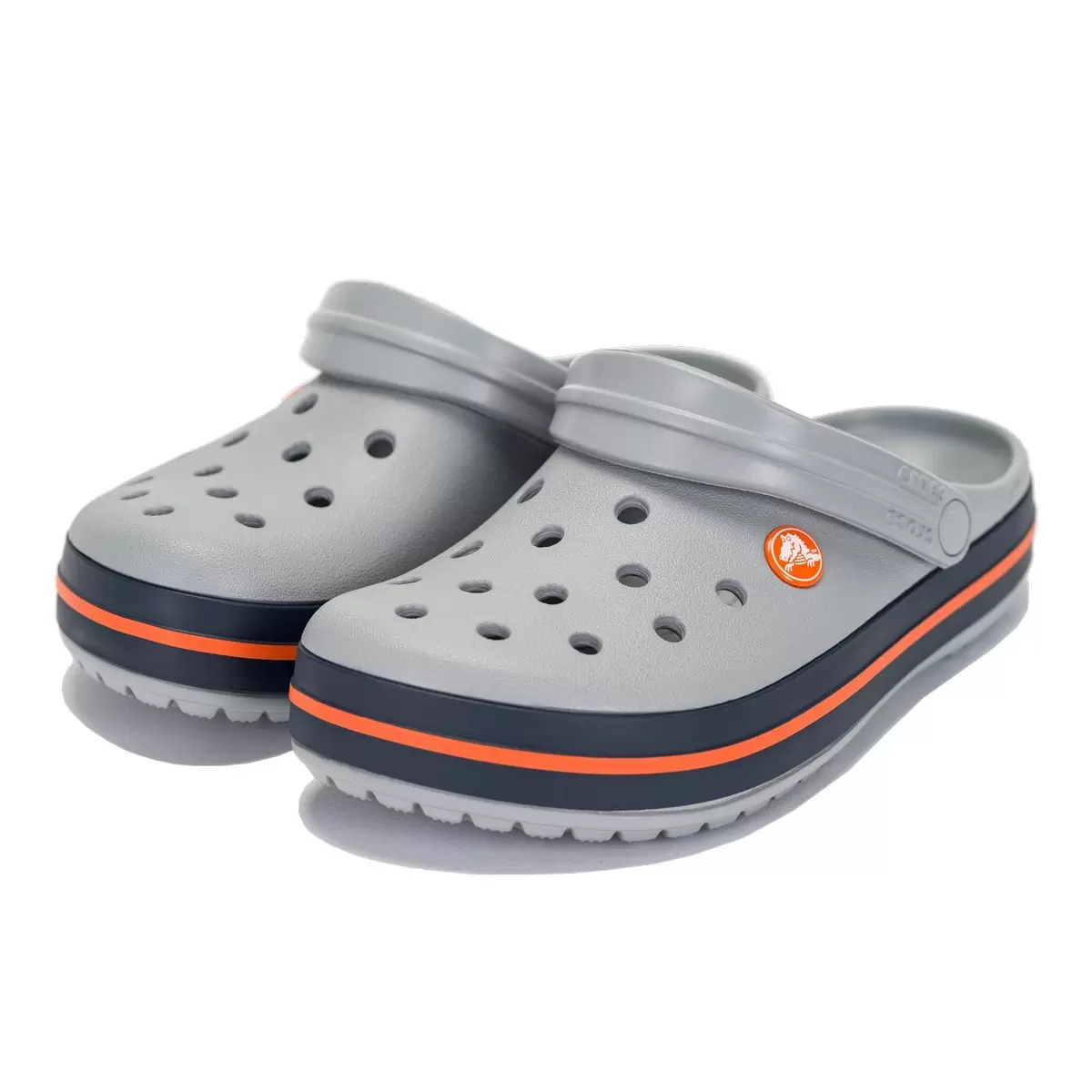 Crocs 中性款涼鞋 灰底橘邊條