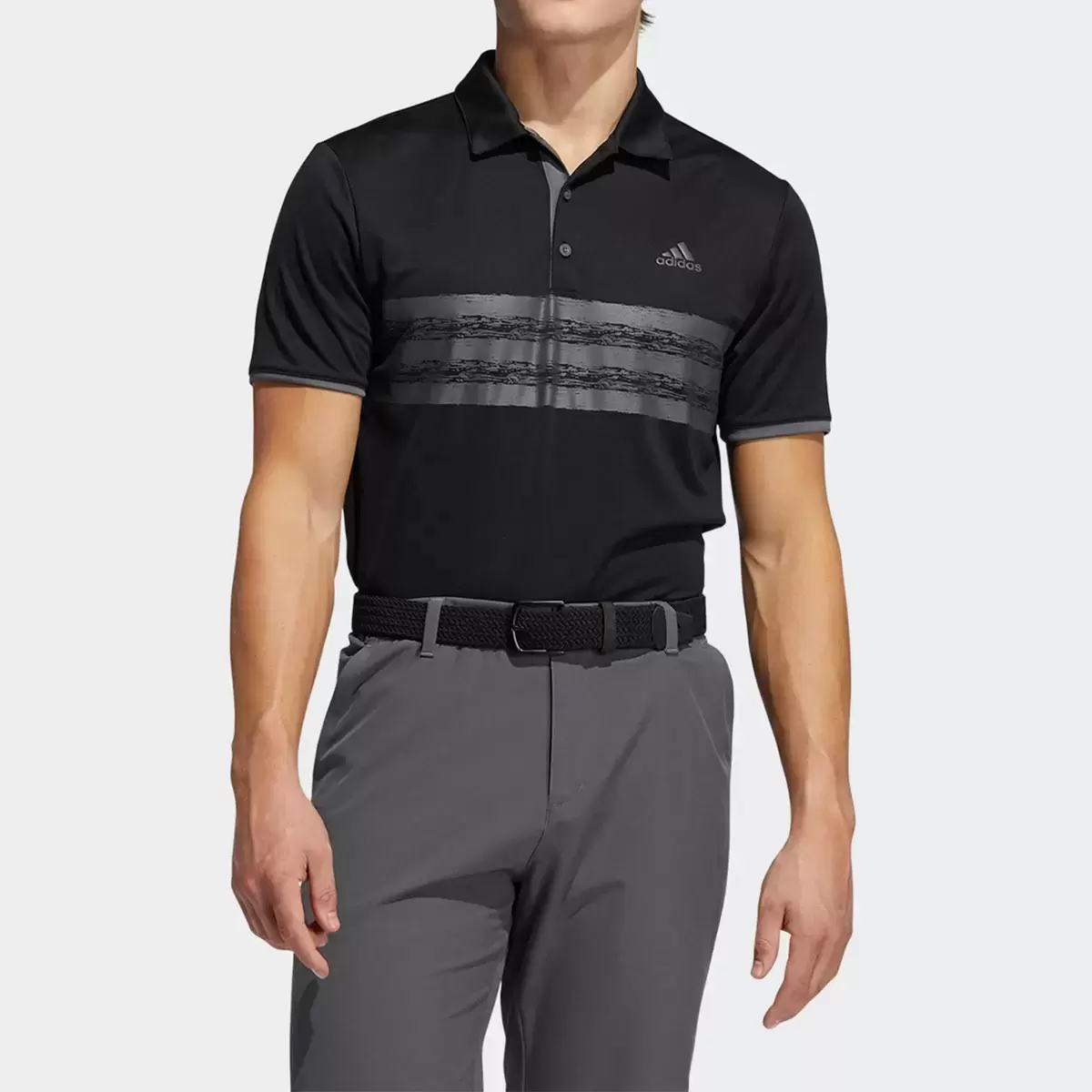 Adidas Golf 男短袖橫條Polo衫 黑 L