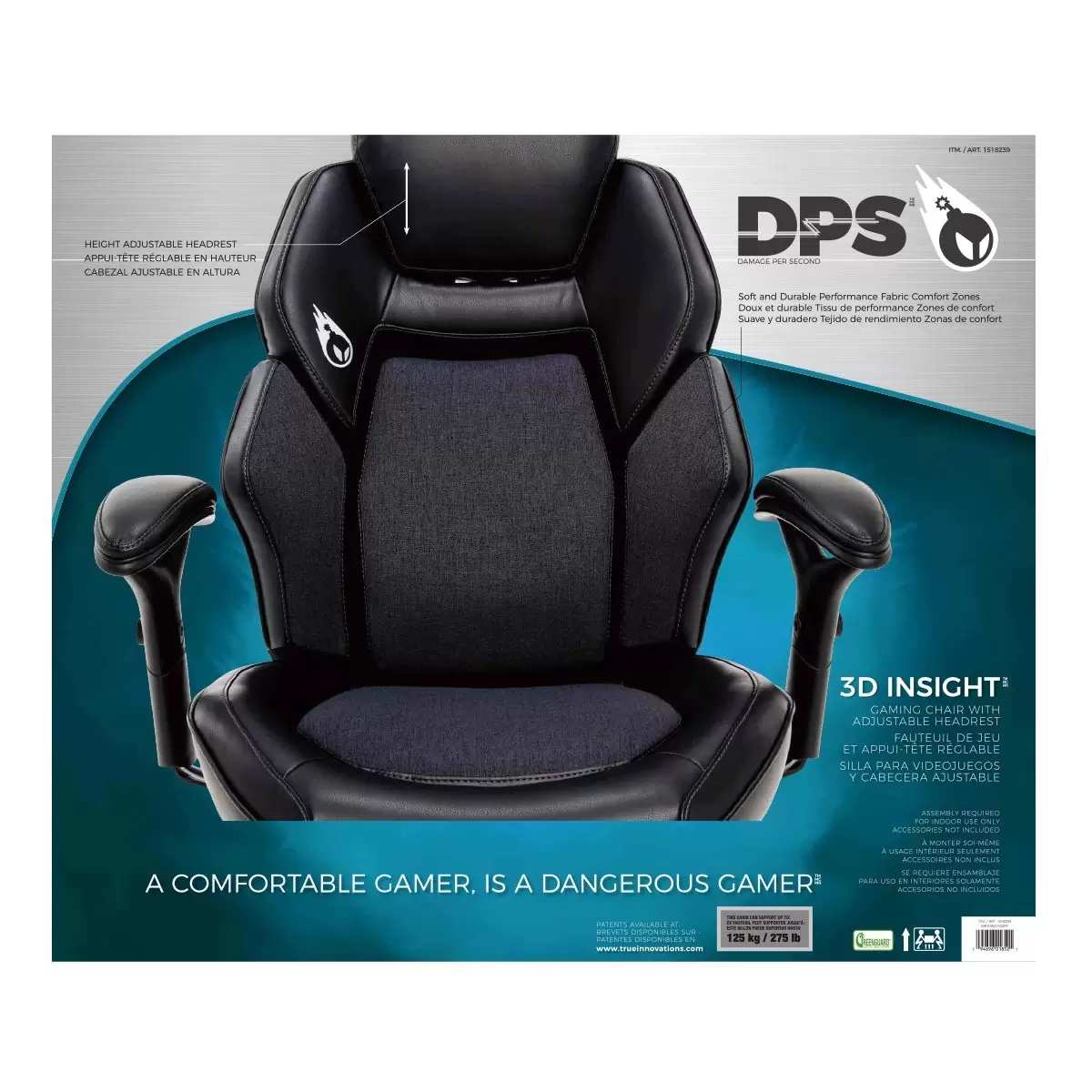 True Innovations 3D Insight電競椅含可調式頭枕 6入 深灰