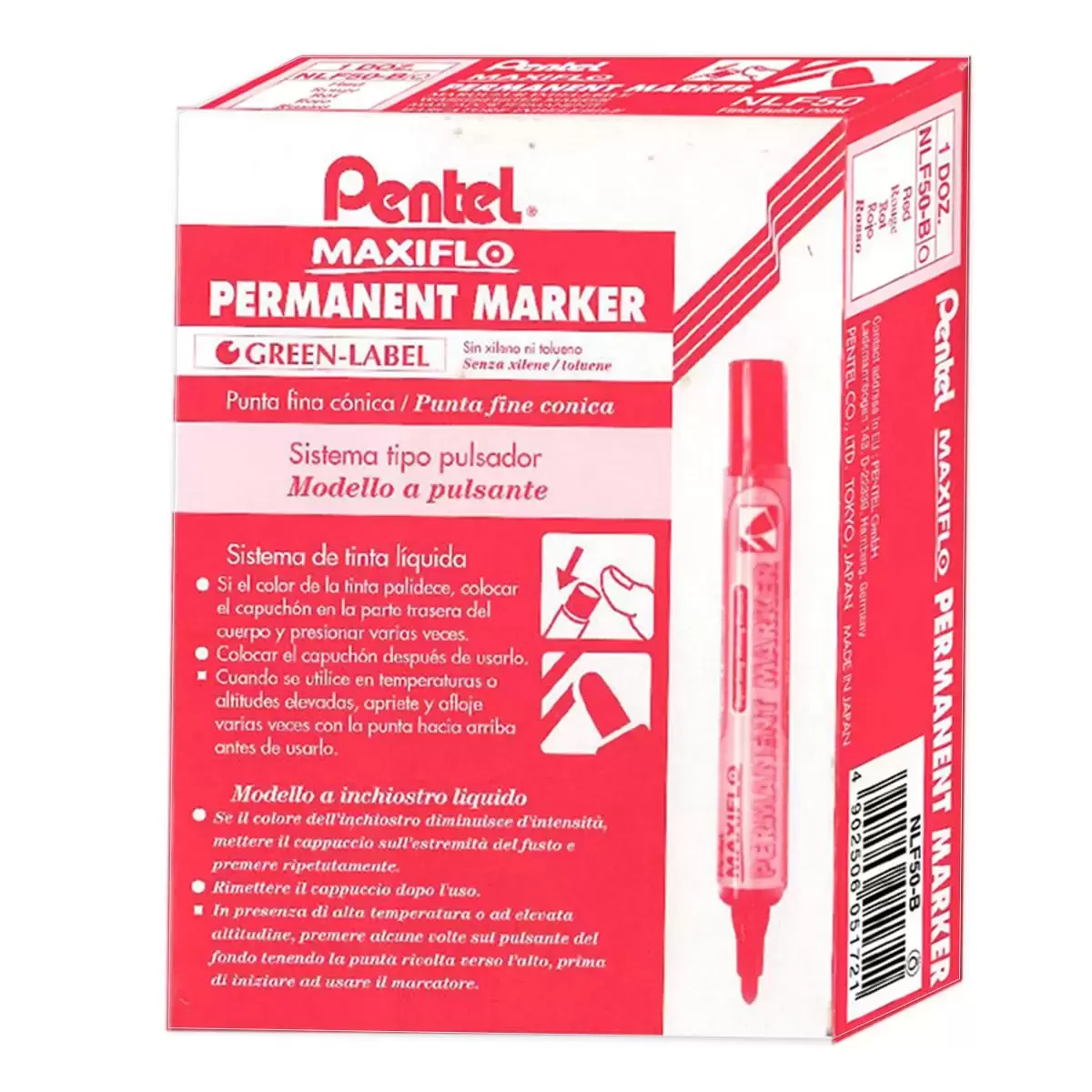 Pentel 圓頭後壓式油性筆 12支 紅