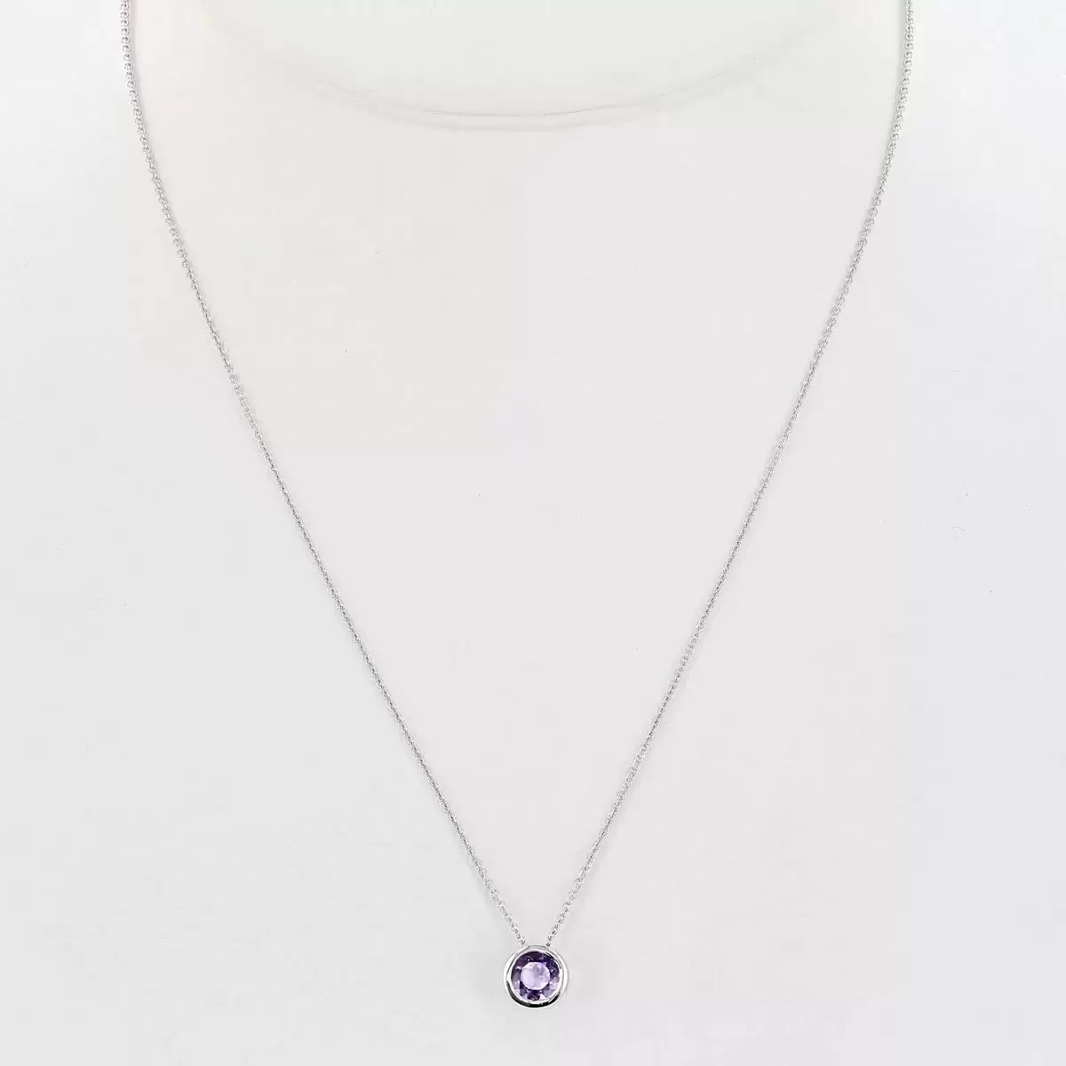 14K白K金 圓形紫水晶項鍊