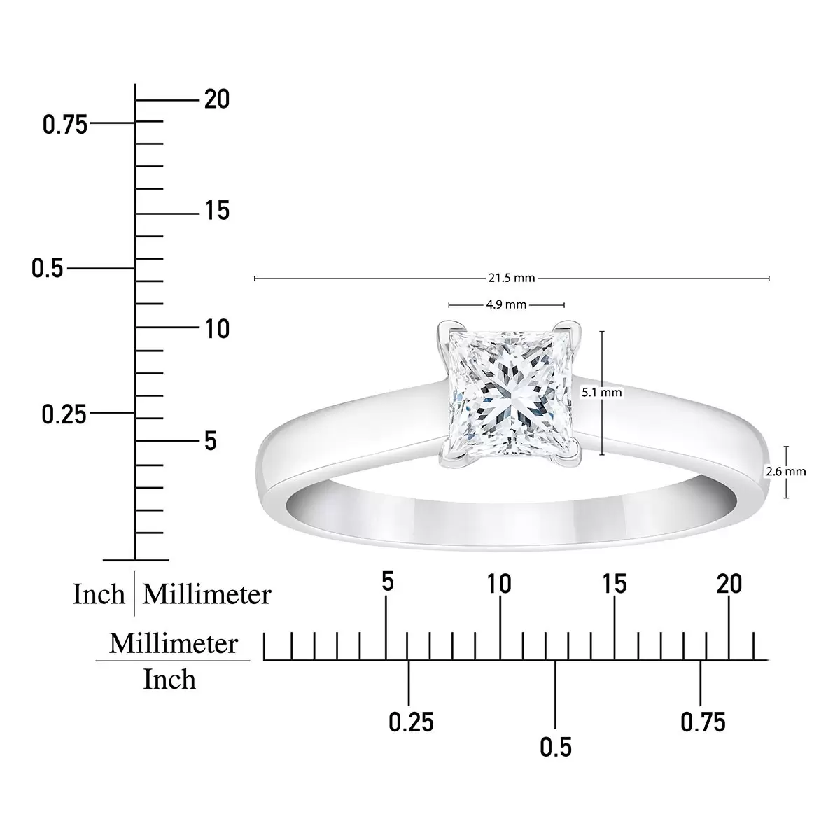 0.8克拉 18K白K金 方形鑽石戒指 VS2/I
