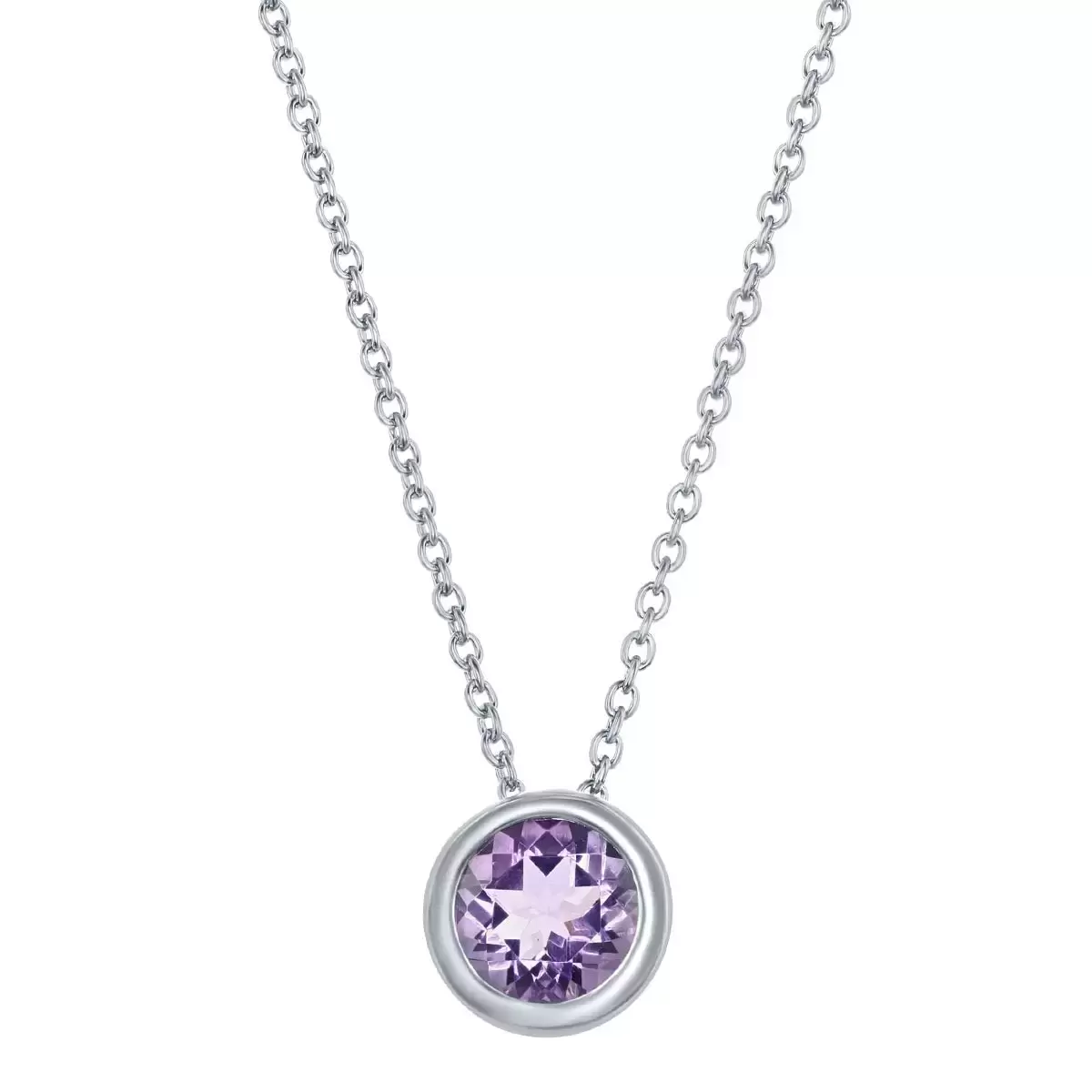 14K白K金 圓形紫水晶項鍊