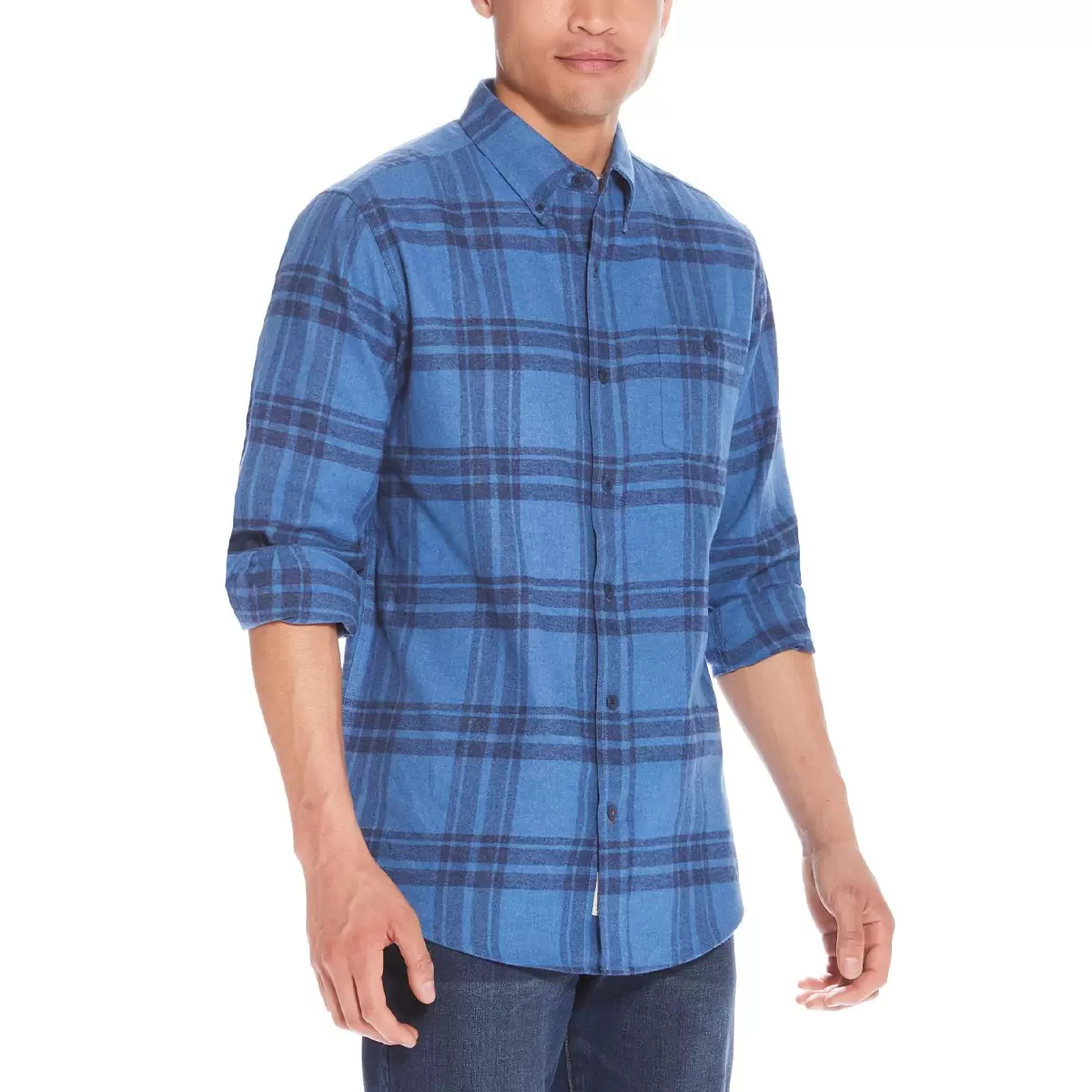 Weatherproof Vintage 男法蘭絨長袖襯衫 藍色格紋 XL