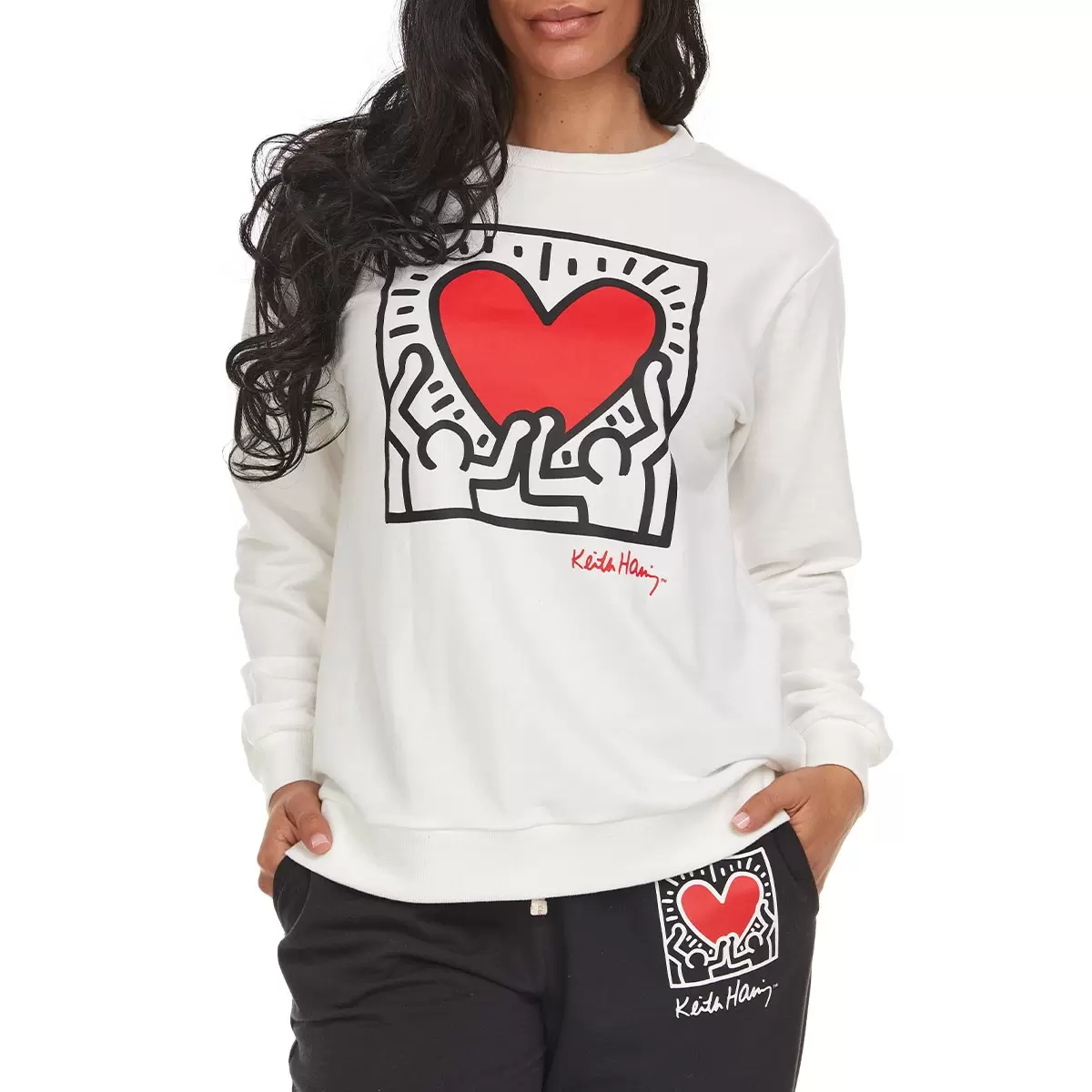 Keith Haring 女印花休閒長袖上衣 白 XL