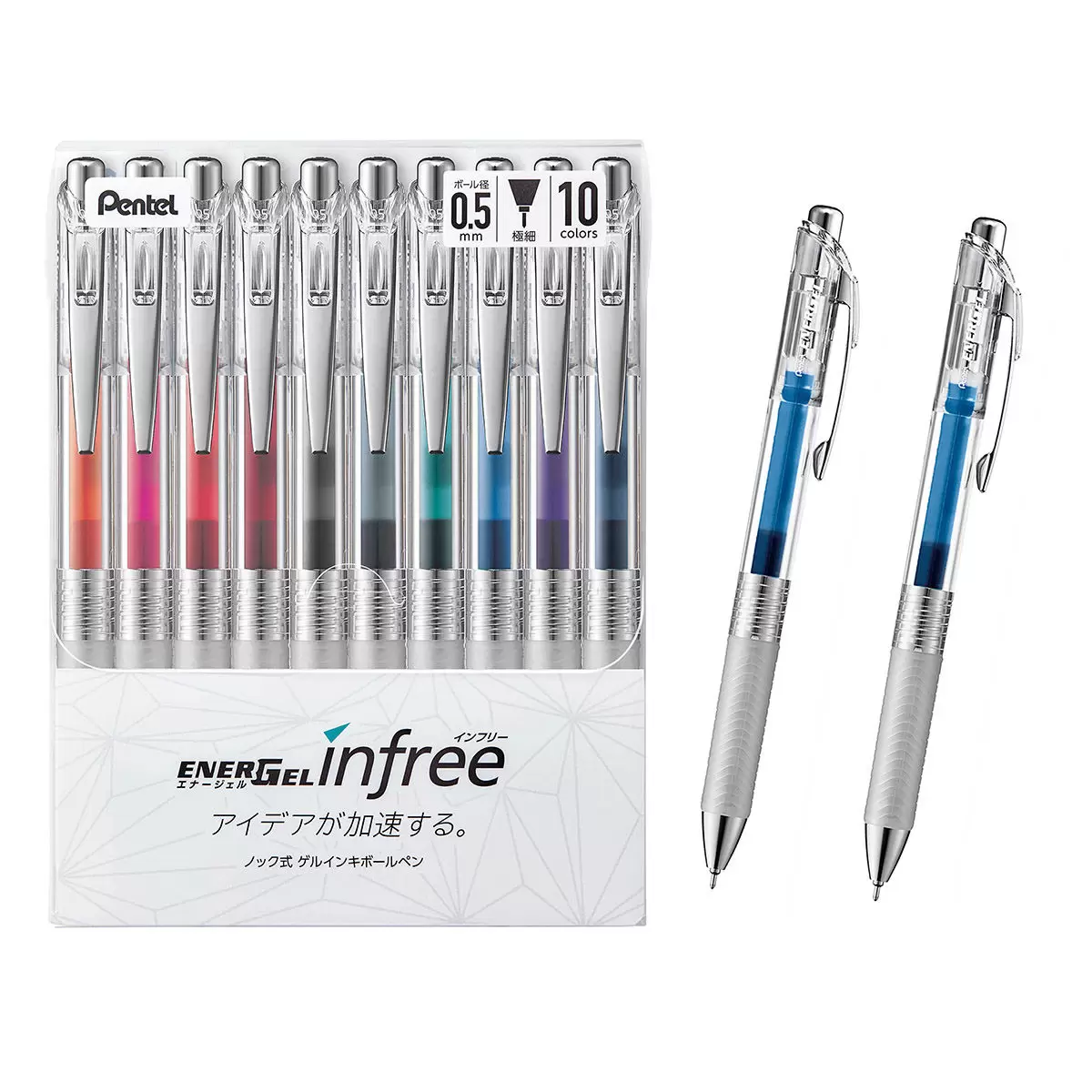 Pentel ENERGEL infree 極速鋼珠筆 0.5公釐 10色套組+藍色2支