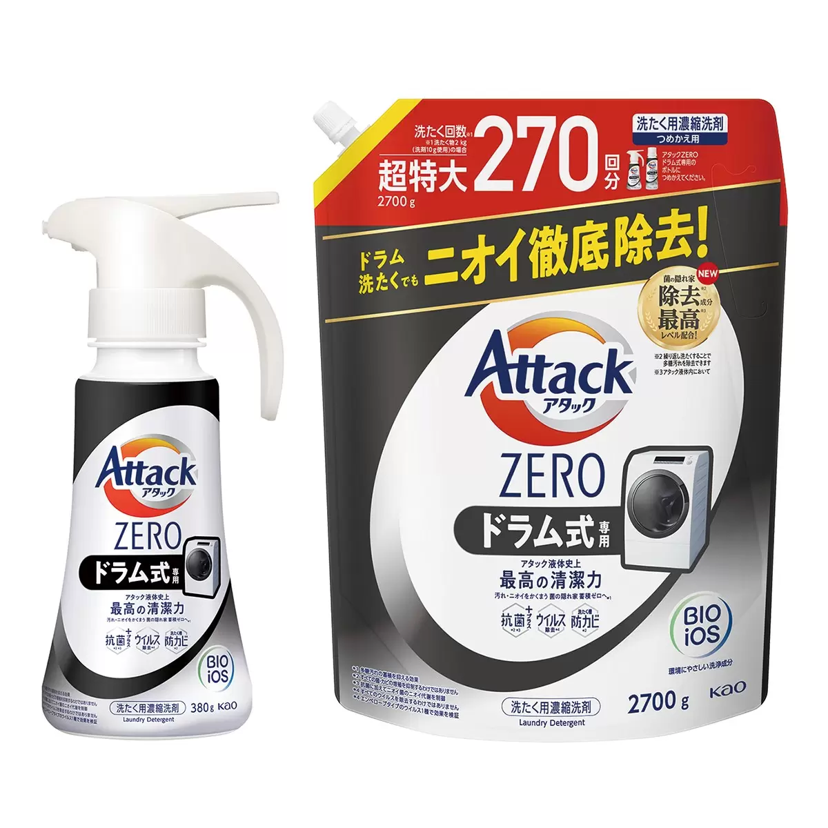 Attack Zero 超濃縮噴槍型洗衣凝露 滾筒型專用 噴槍瓶 380公克 + 補充包 2700公克