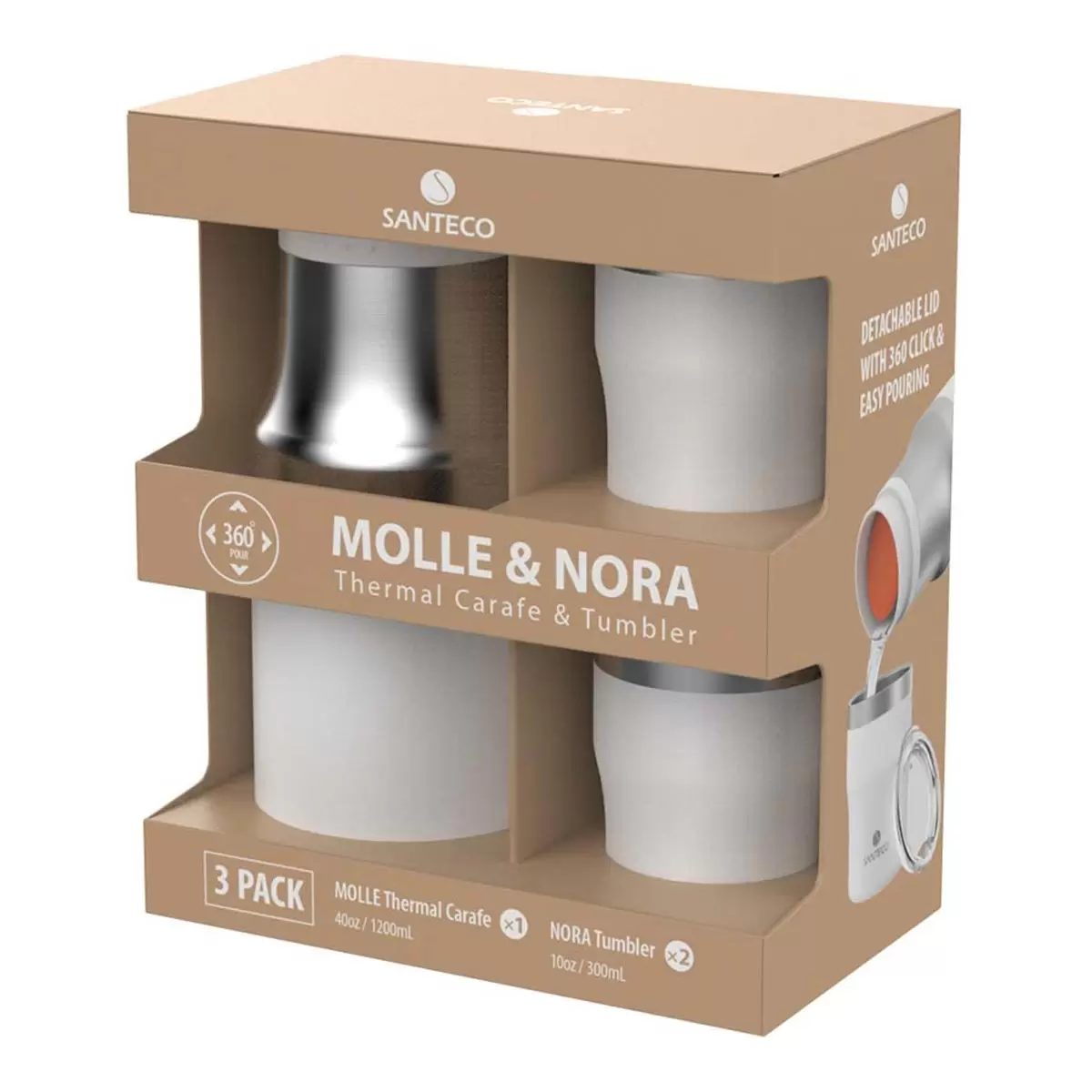 Santeco Molle & Nora系列 保溫杯瓶3件組 白色