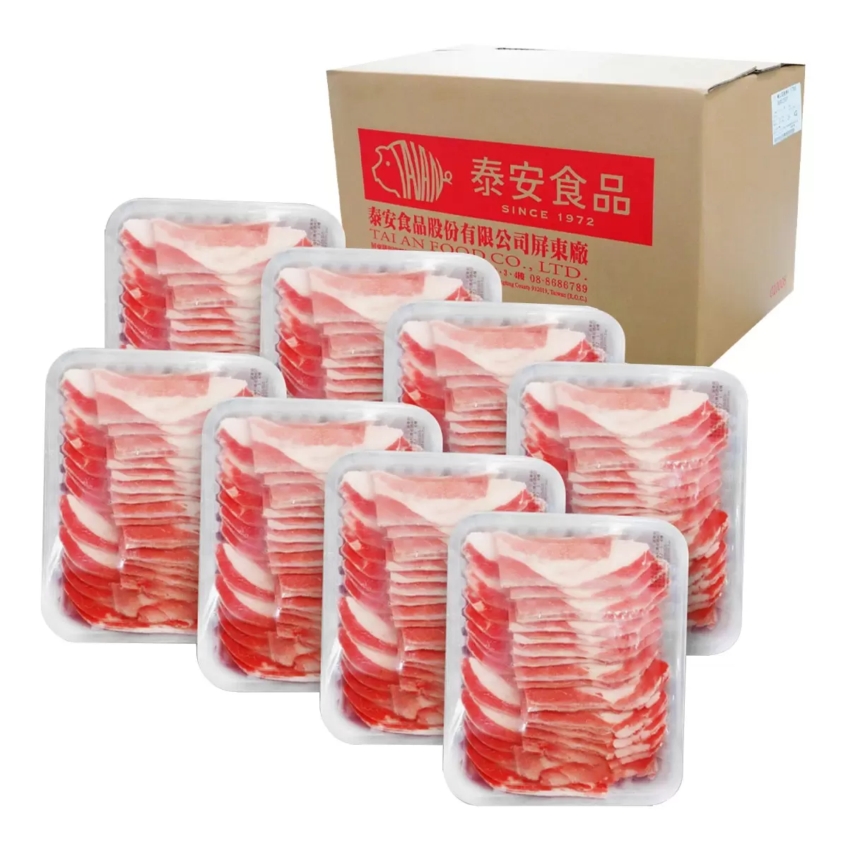 泰安 台灣冷凍豬五花燒烤片 2公斤 X 8入