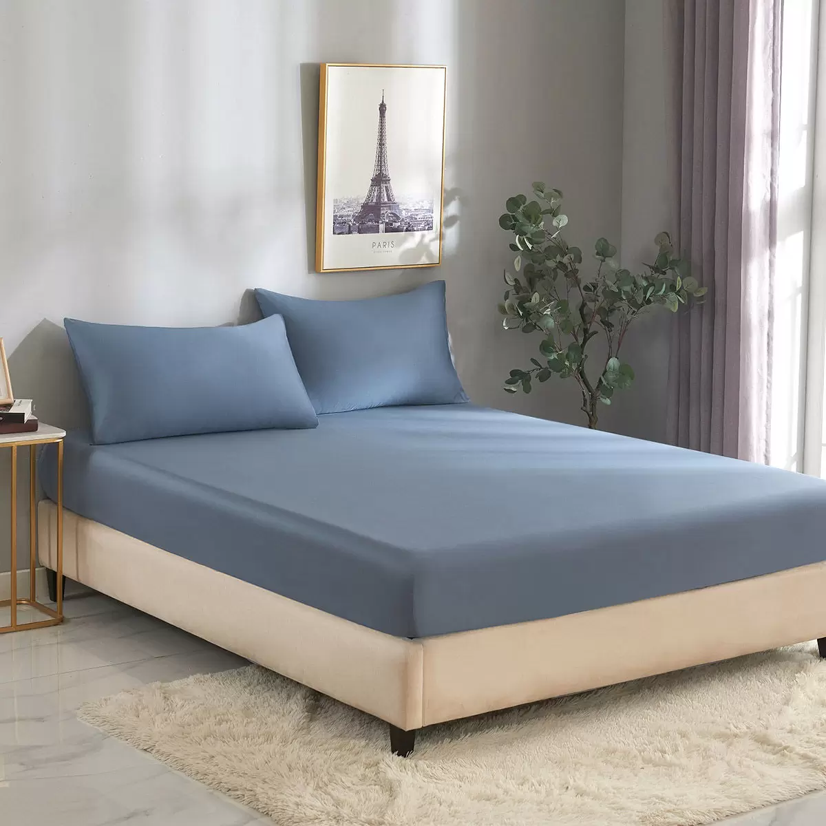 Don Home 萊賽爾素色雙人床包枕套三件組 152公分 X 190公分 霧藍
