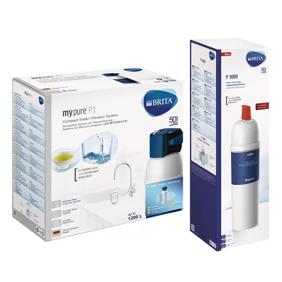 Brita mypure P3000 櫥下型硬水軟化濾水系統 ON LINE LED (含P1000濾芯一入＋P3000 濾芯一入)