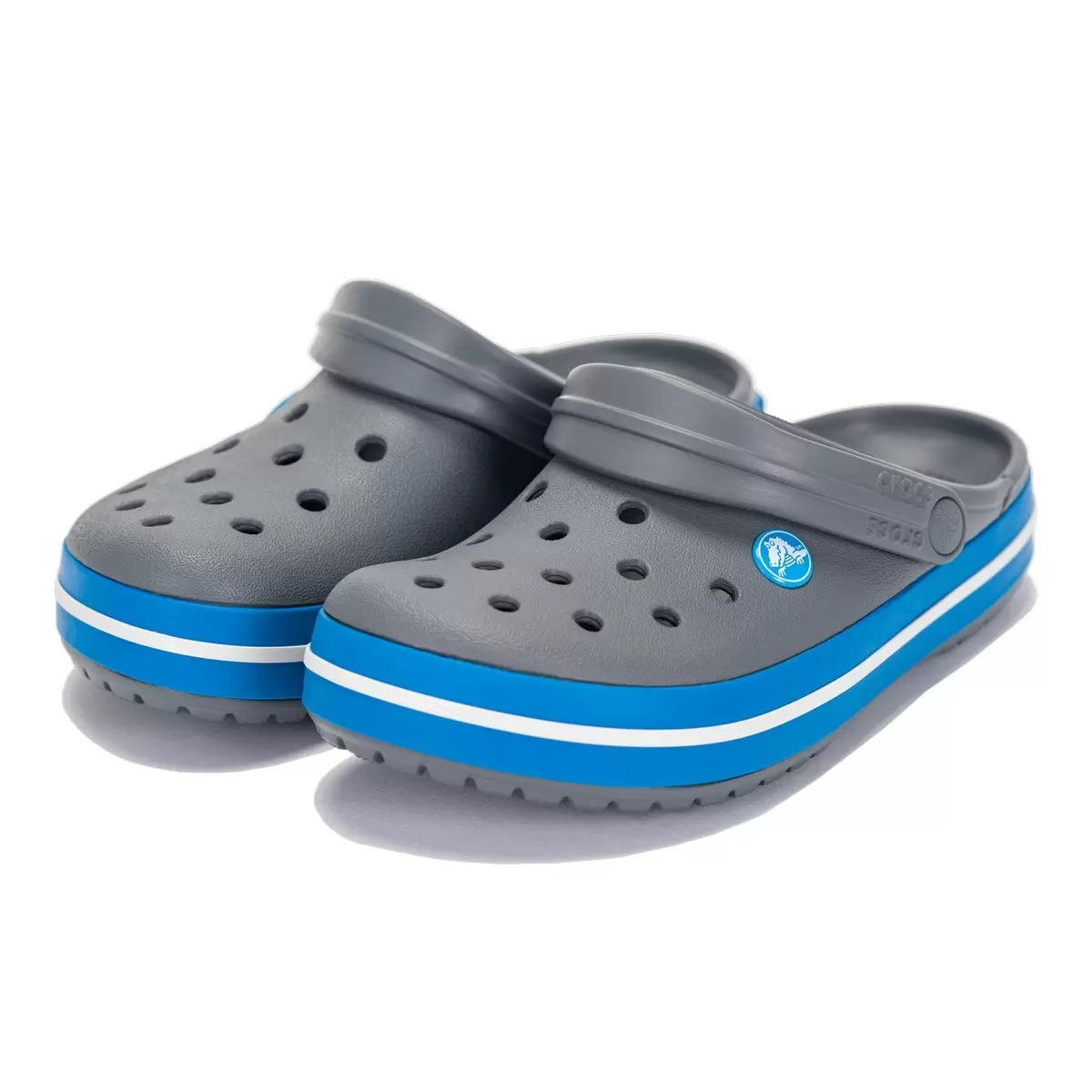 Crocs 中性款涼鞋 灰底淺藍邊條 US 5