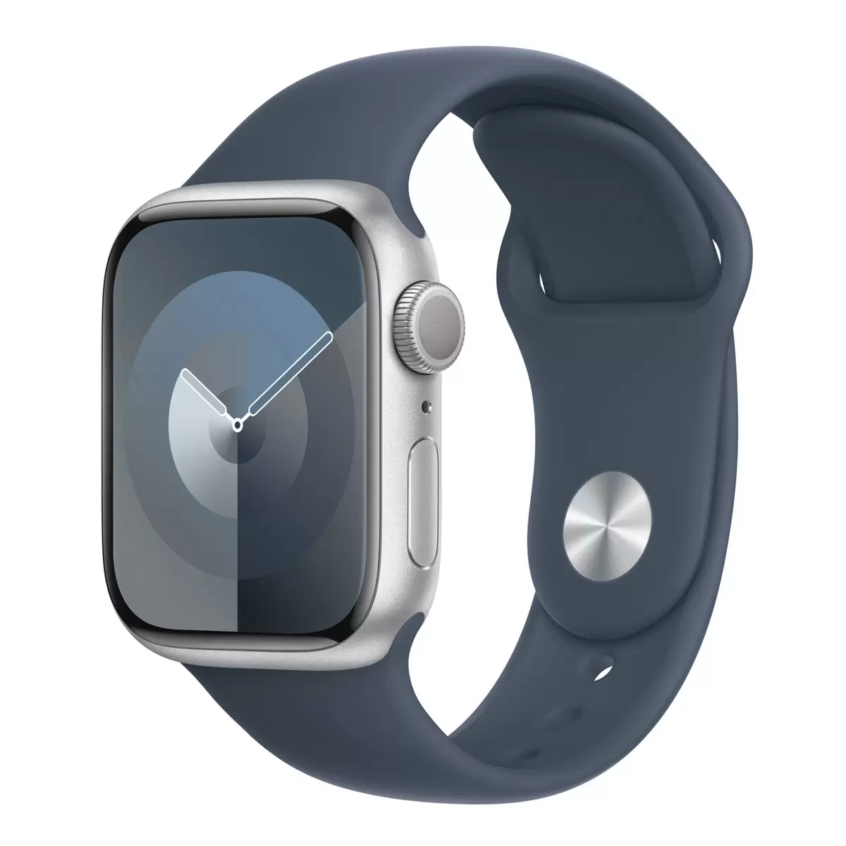 Apple Watch S9 (GPS) 45公釐 銀色鋁金屬錶殼 風暴藍色運動型錶帶 M/L