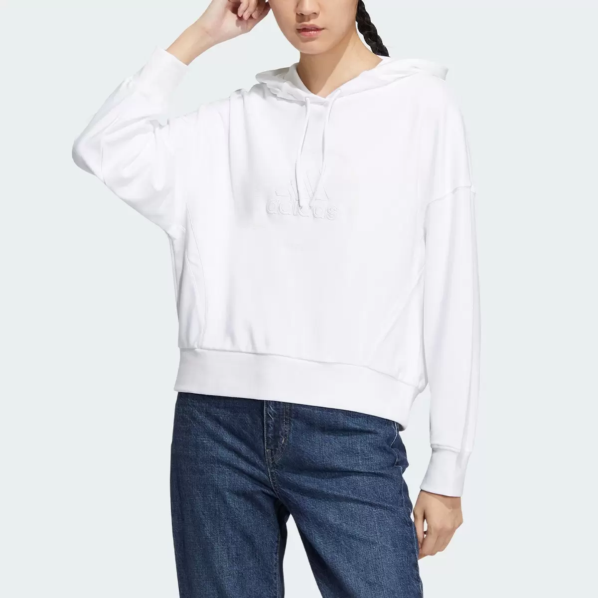 Adidas 女長袖連帽上衣 白 XL