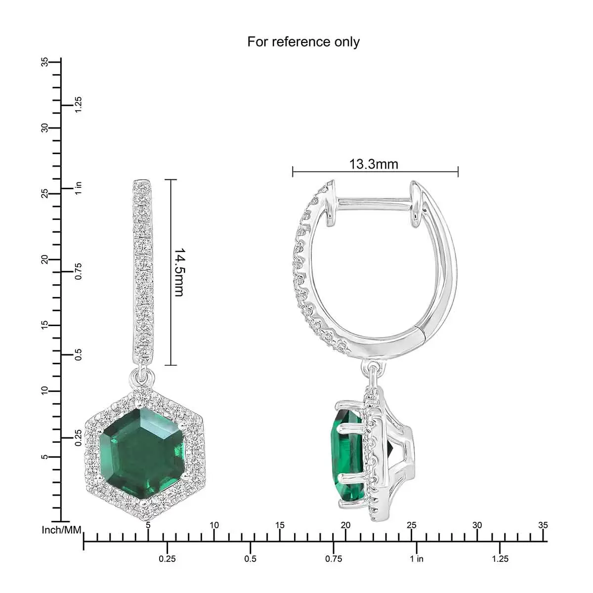 0.33克拉 14K白K金 祖母綠寶石鑽石耳環 VS2/I