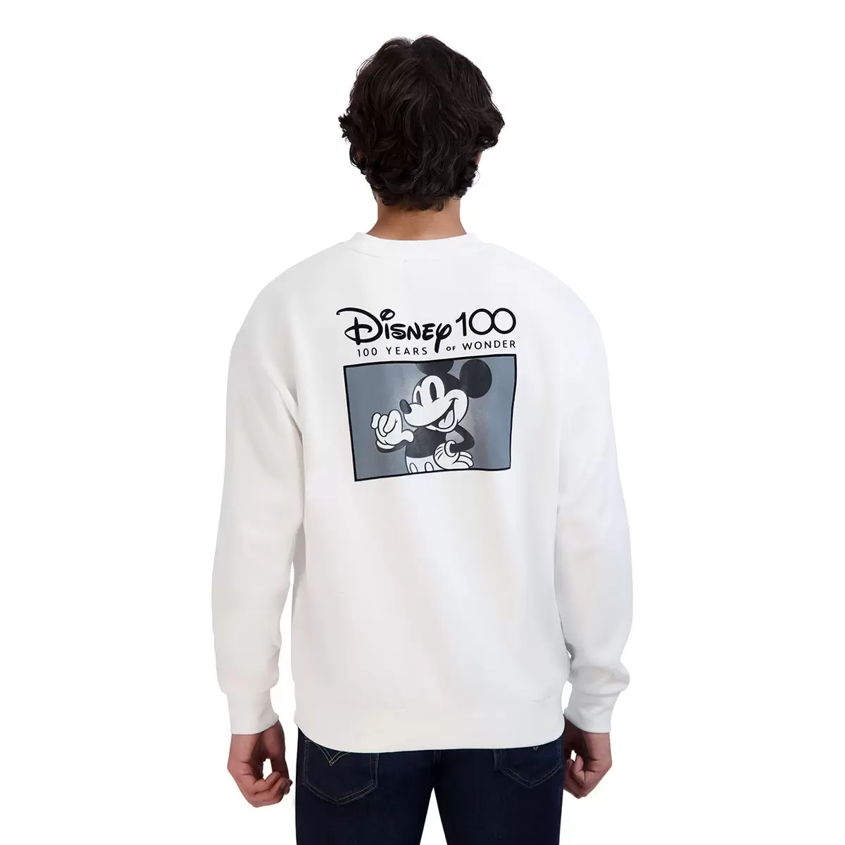 Disney 100周年紀念款男長袖上衣 白 Mickey XL