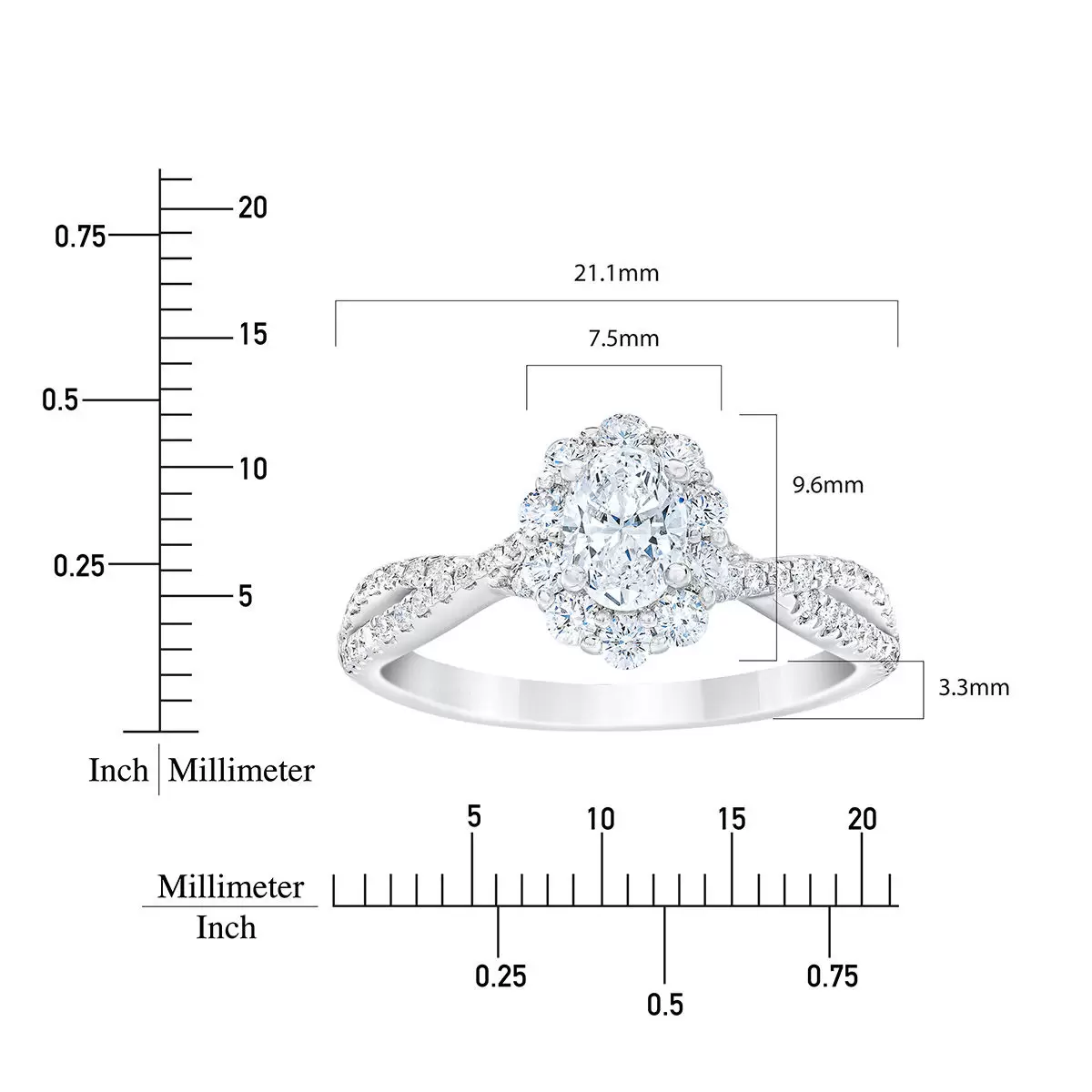 0.95克拉 14K白K金 橢圓形鑽石戒指 VS2/I