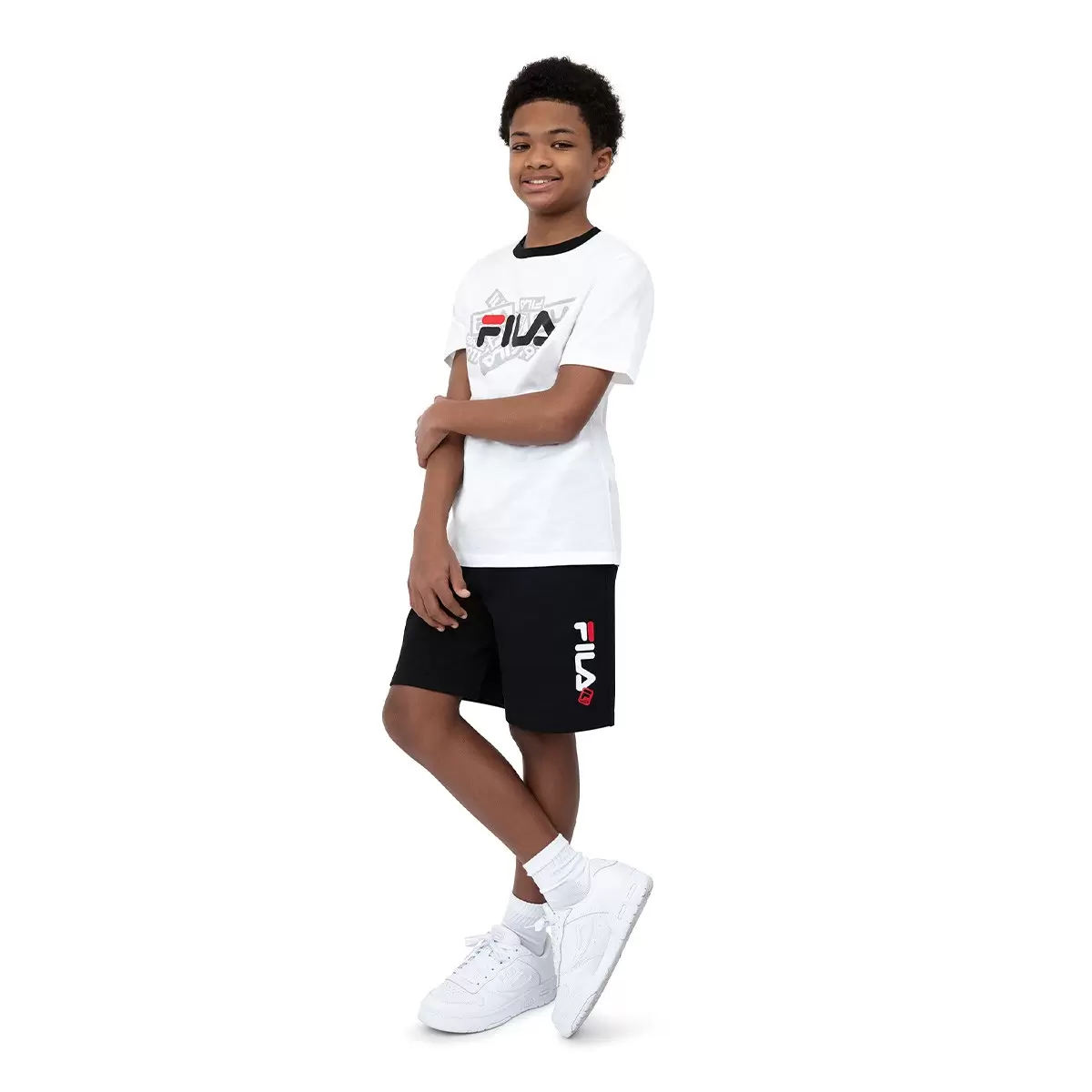 Fila 兒童上衣短褲兩件組 黑 XS