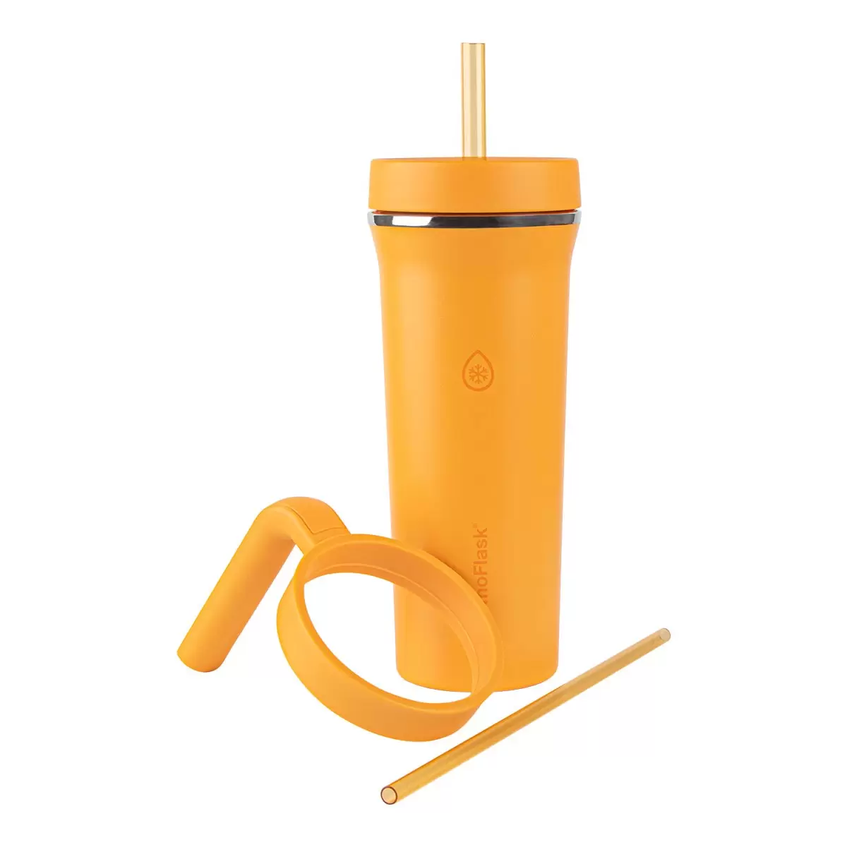 ThermoFlask 不鏽鋼吸管隨行杯附提把 950毫升 X 2件組 橘 + 粉