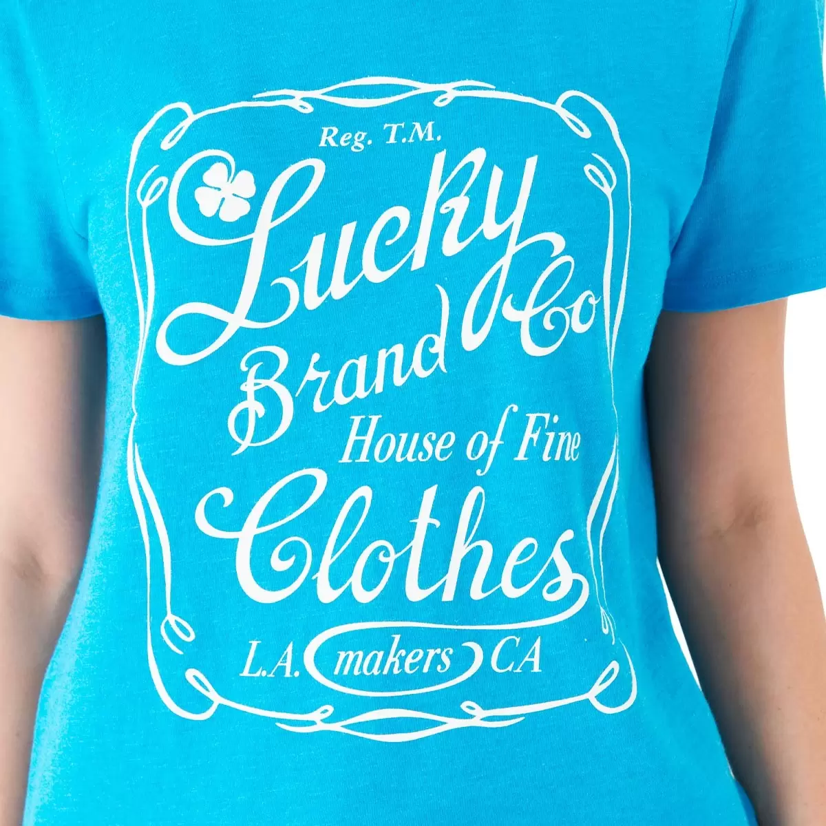 Lucky Brand 女圓領印花短袖上衣 藍 L