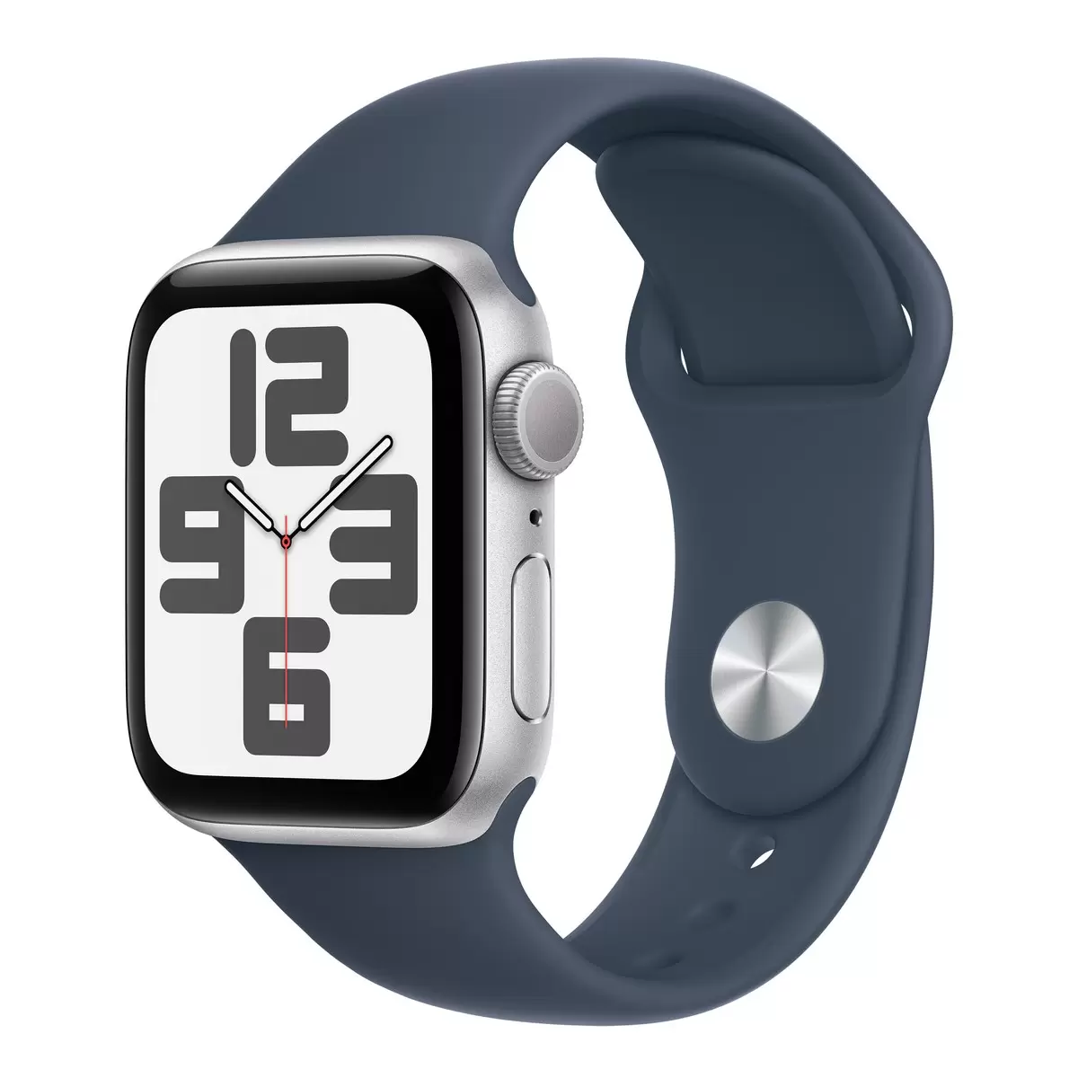 Apple Watch SE (GPS) 44公釐銀色鋁金屬 風暴藍色運動型錶帶 M/L