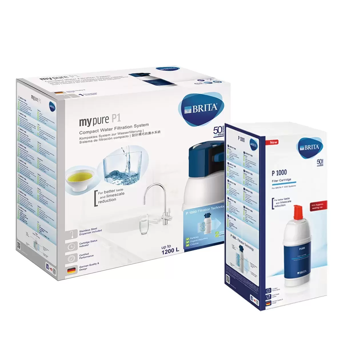 Brita mypure P1 櫥下型硬水軟化濾水系統 (含P1000 濾芯二入)