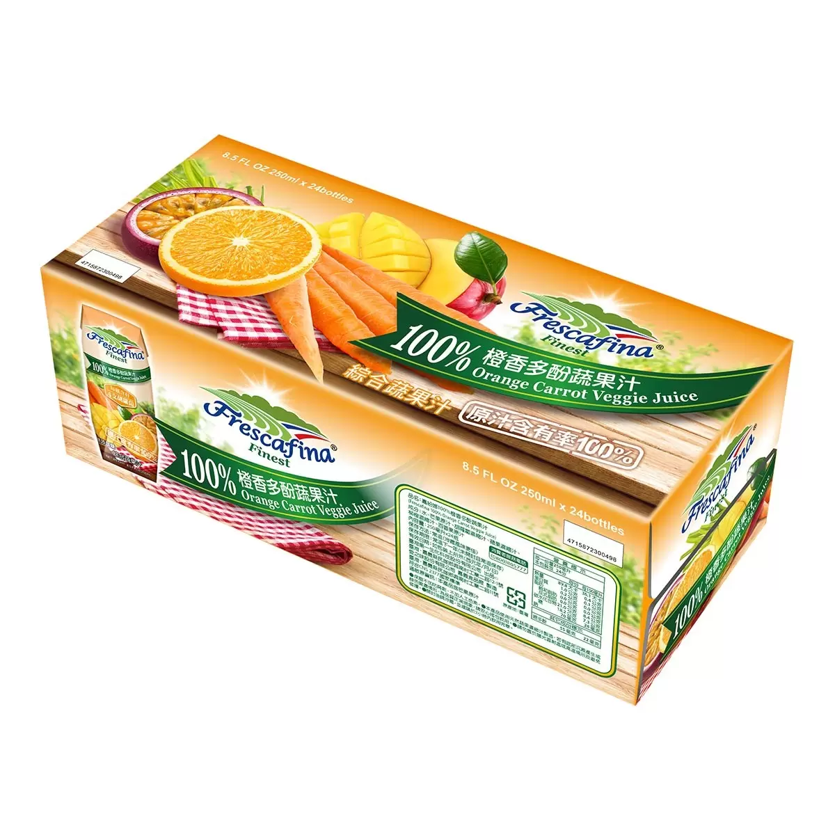 嘉紛娜 100% 橙香多酚蔬果汁 250毫升 X 24入