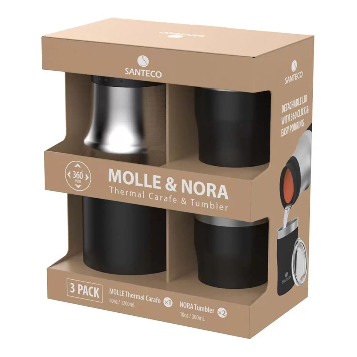 Santeco Molle & Nora系列 保溫杯瓶3件組 黑色